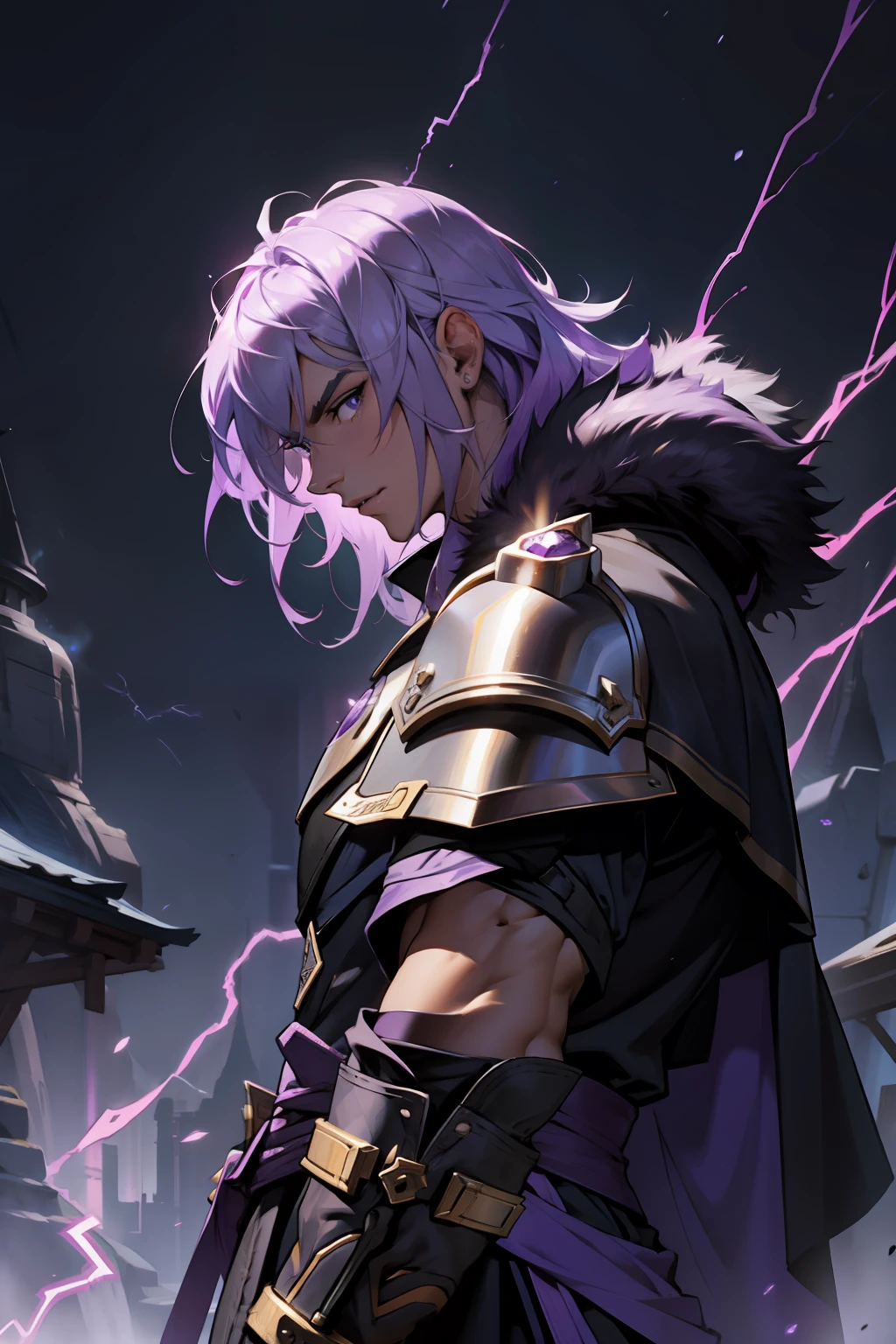 Holding purple thunderbolts in his hand
