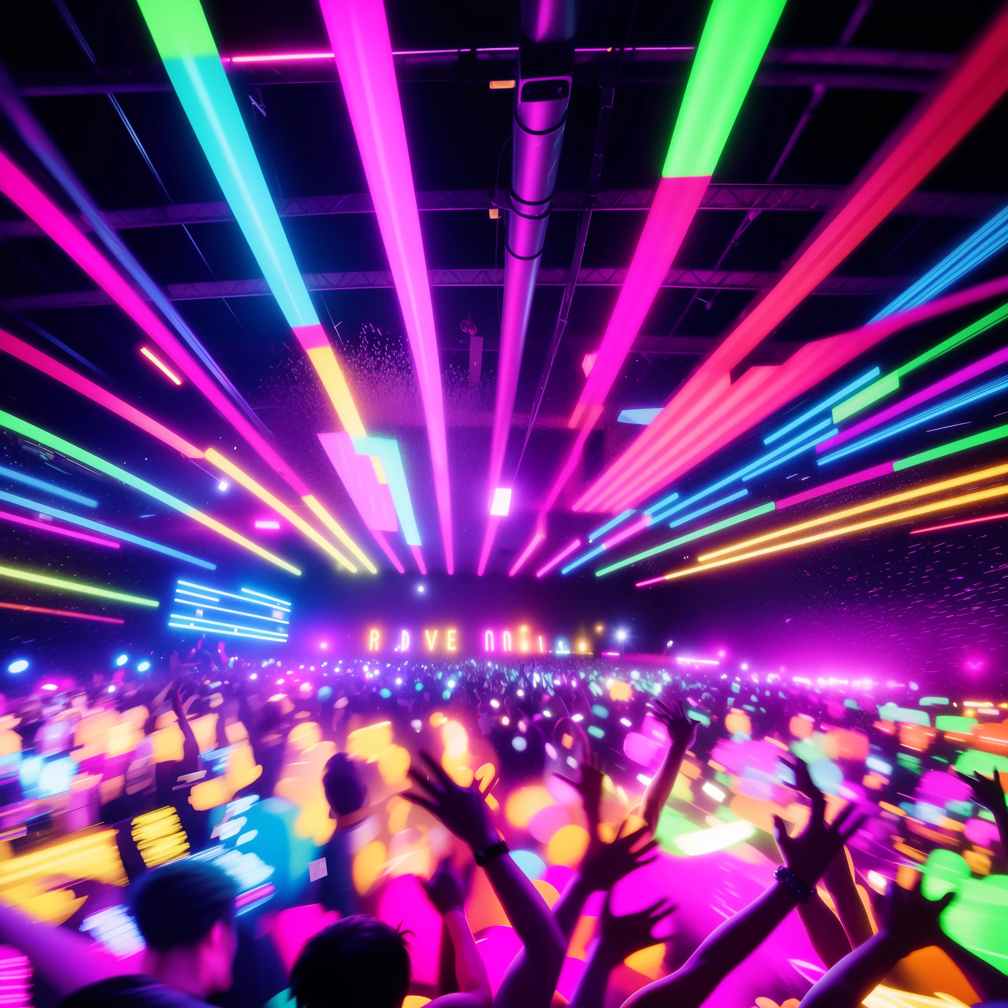 brightly colored abstract background with people dancing and waving in the air, rave party, dance club rave, nightclub background, scene from a rave, party atmosphere, rave background, at a rave, disco party, black light rave, background artwork, party lights, colorful crowd, night clubs and neons, flashing concert lights, dance party, disco lights, ecstatic crowd
