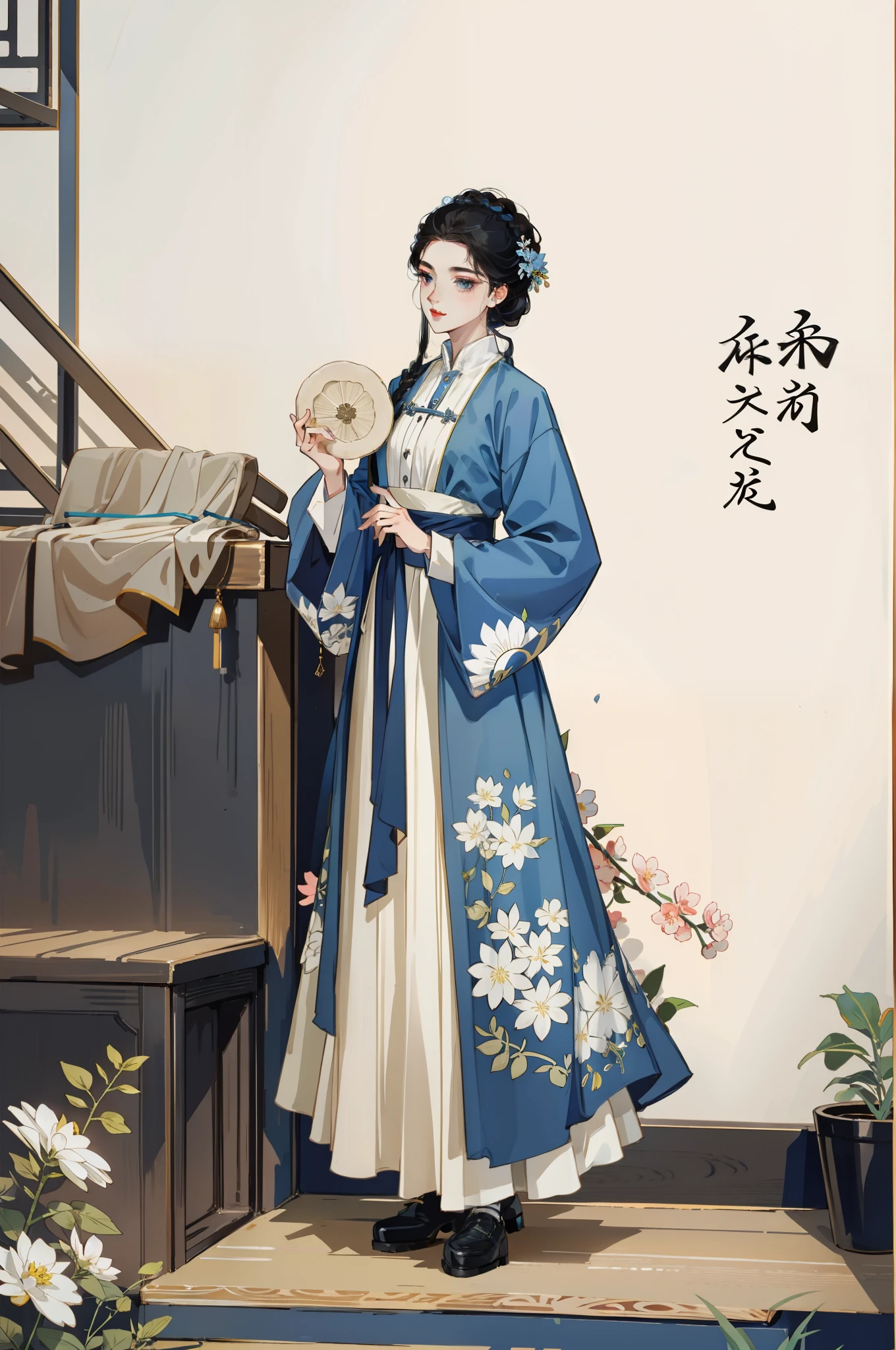 modest clothing,The clothes have no pattern,The skirt has no pattern,Floor-to-ceiling skirt,Hair does not need accessories,Young hairstyle,Tavern hostess