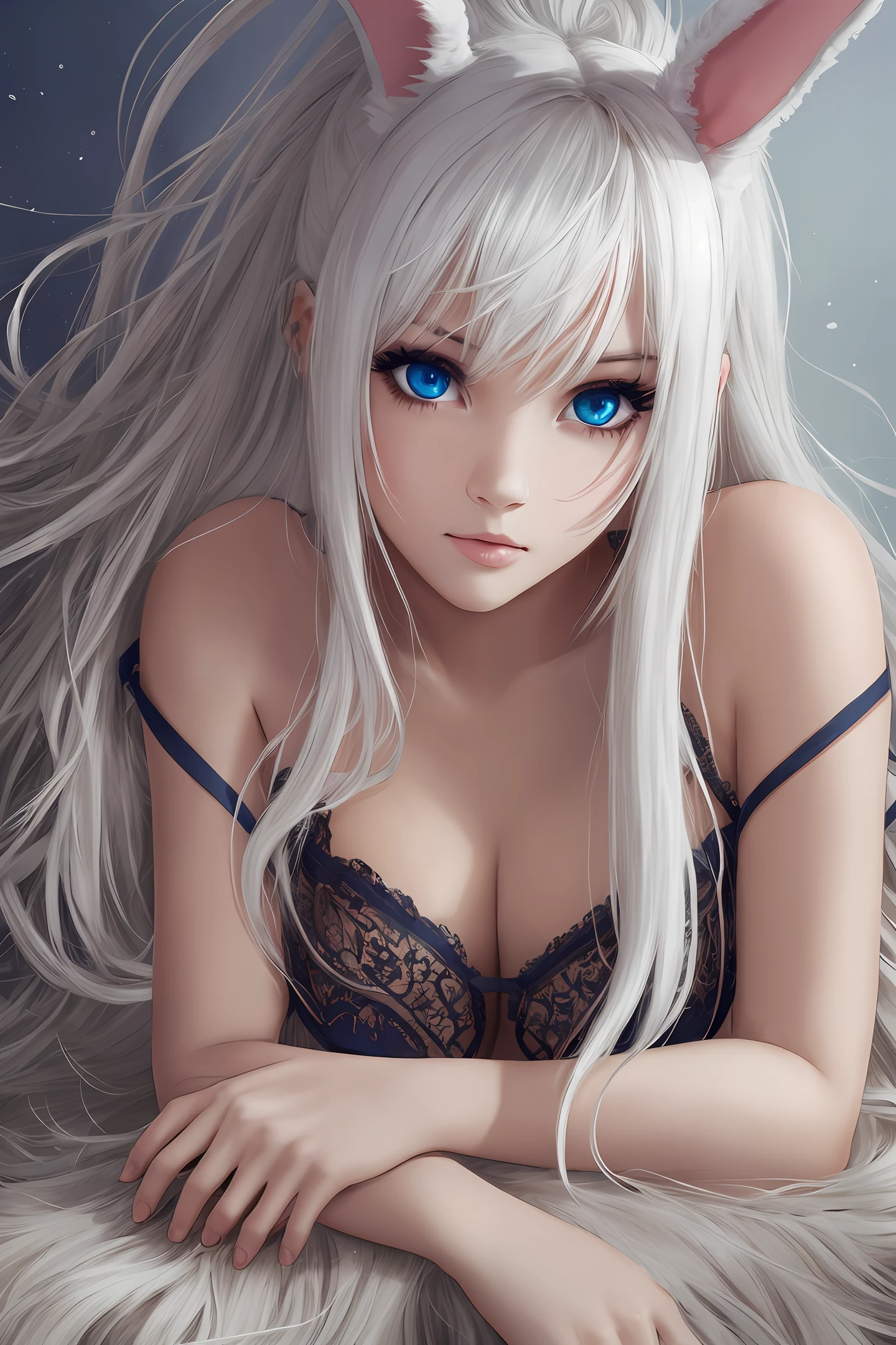 Bunny, female, beauty, blue eyes, white hair --auto --s2