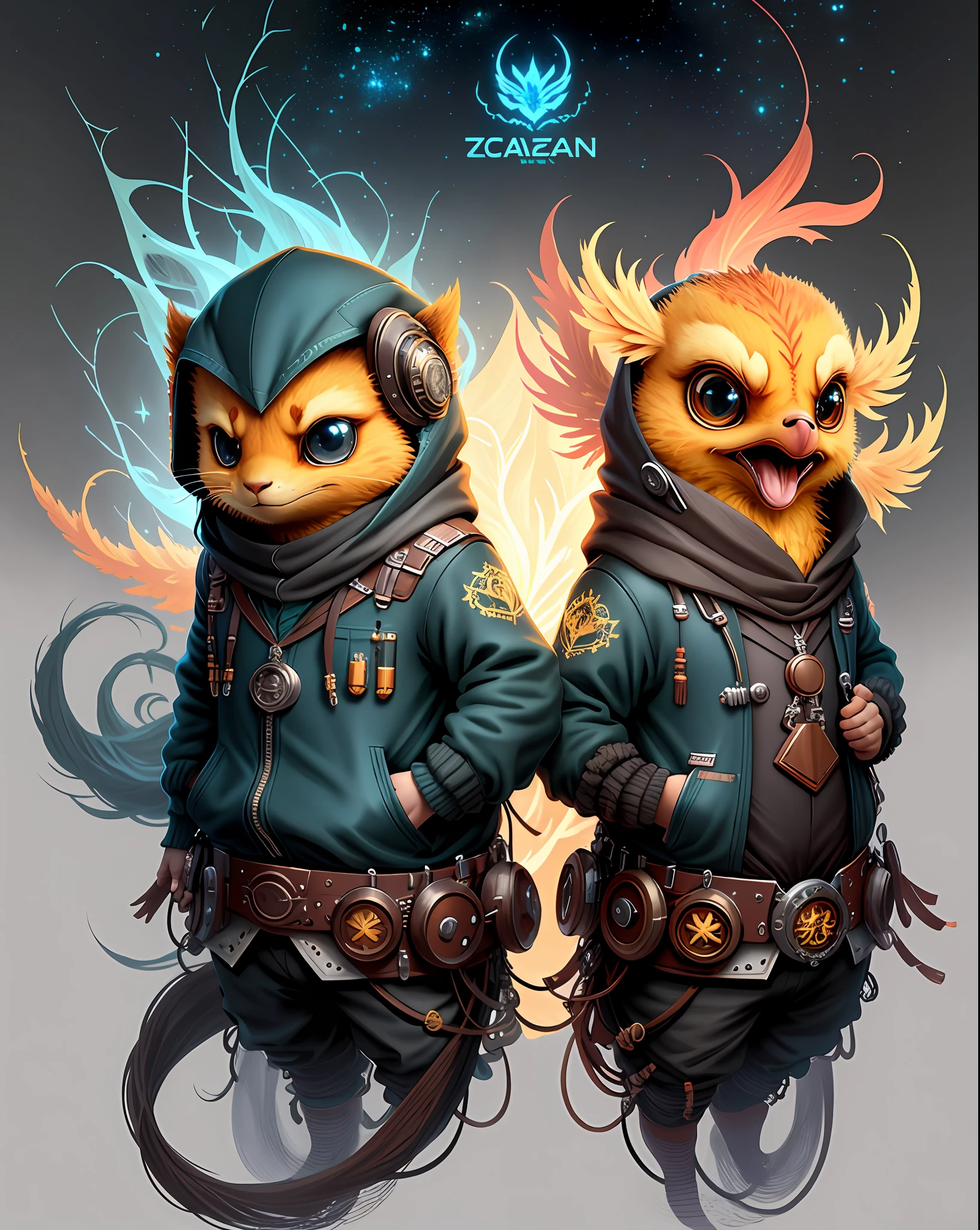 "Create cute creature masterpieces with inspired ultra-detailed concept art. Unleash your inner Cu73Cre4ture programmer with stable spreading power、Let your imagination come alive! ", (Zodiac Phoenix), high detailing, 8K