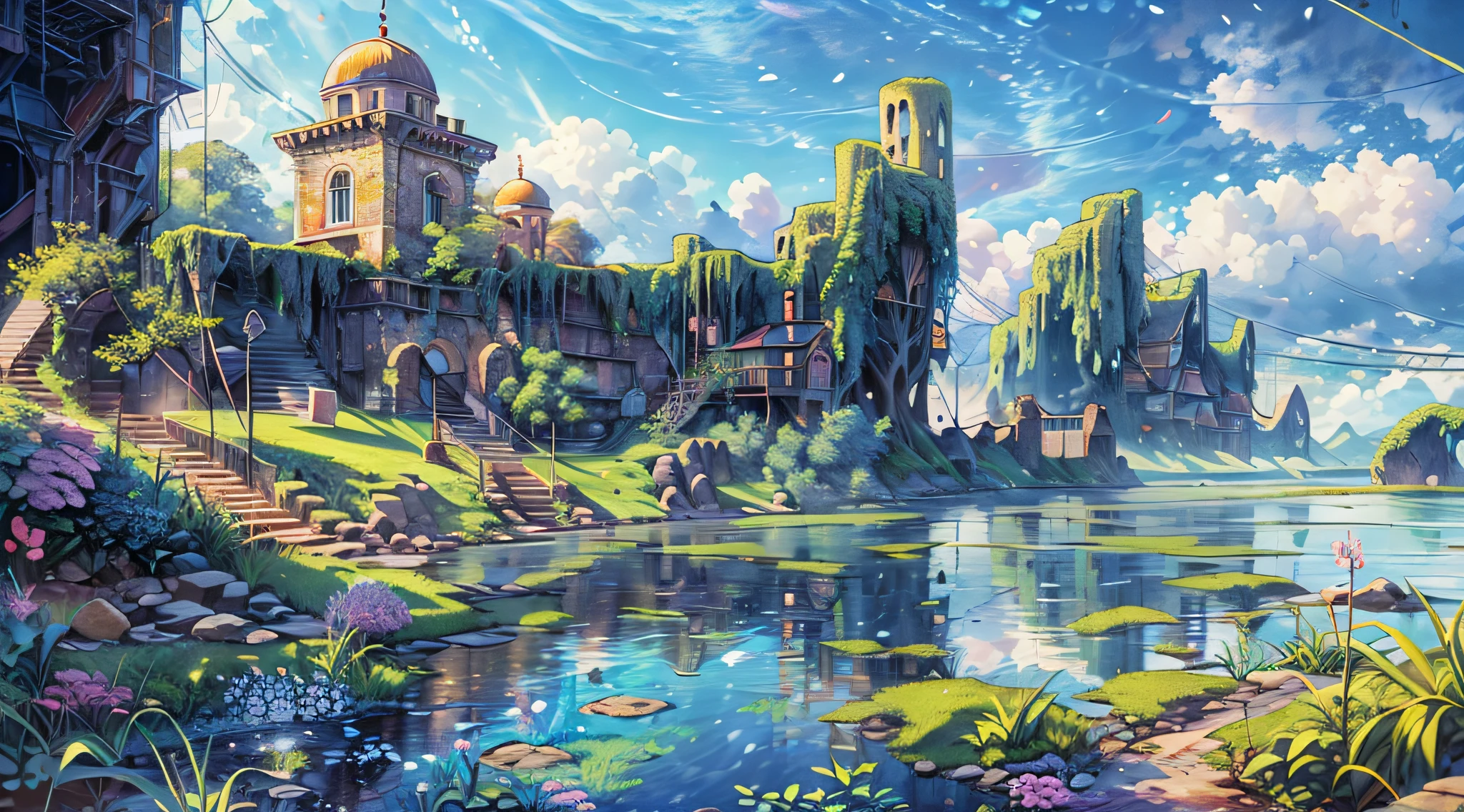 (Best quality), (masterpiece:1.3), (photorealistic:1.36), (realistic), ultra-detailed,, detail background, (Beside a pumice isle in Baiae's bay, And saw in sleep old palaces and towers Quivering within the wave's intenser day, All overgrown with azure moss and flowers), If Winter comes, can Spring be far behind, PsyAI, The season is when the snow begins to melt, I wake up in the morning sun.