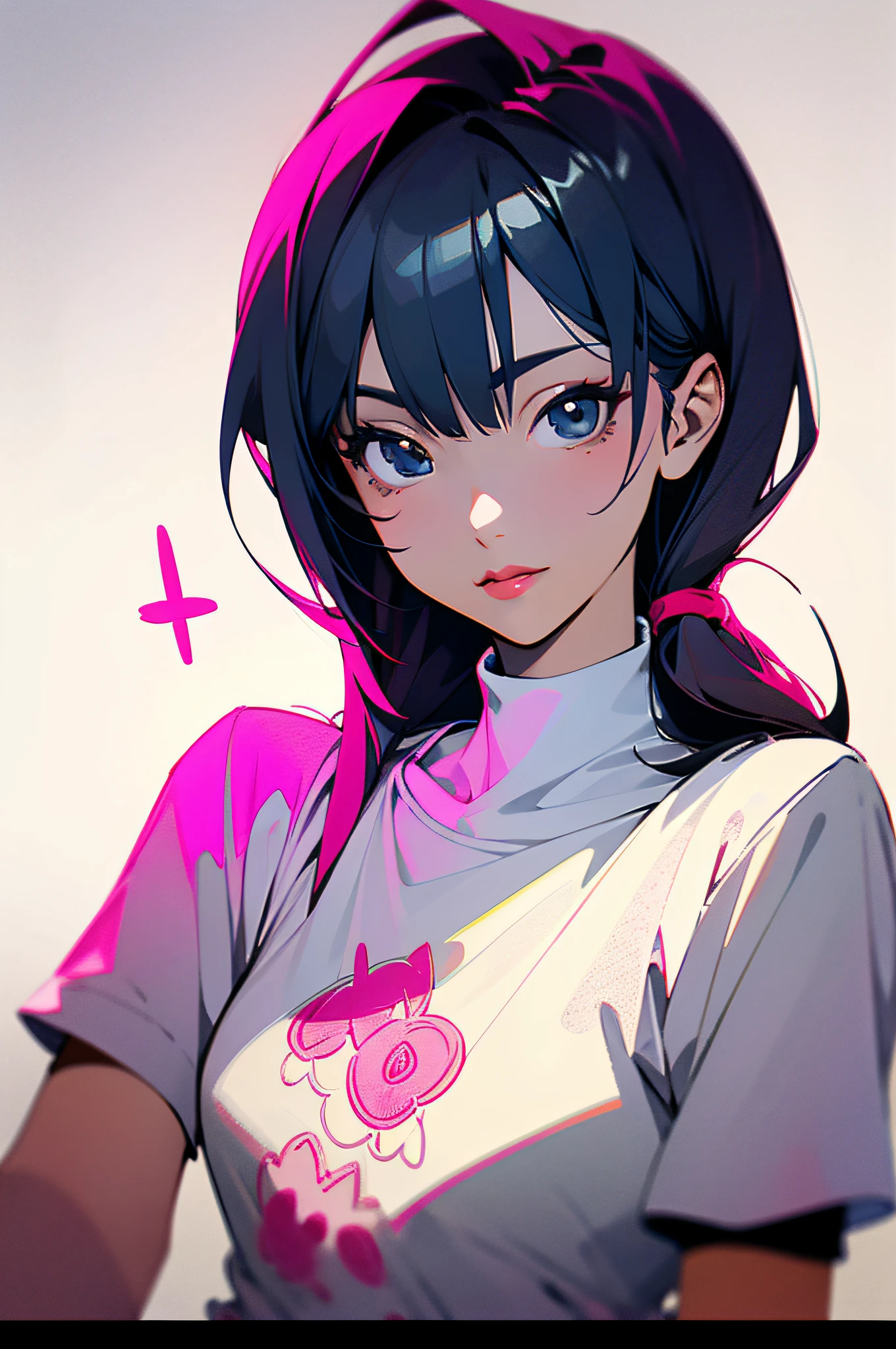 a cute little girl,pink lips,wearing a bright white shirt,in the style of soft color palette aurorapunk,an anime illustration of her face,animated gifs,hand-drawn animation,charming sketches,smooth and shiny,hazy romanticism,superflat style,white background--ar 1:1--niji 5--style expressive --s 50