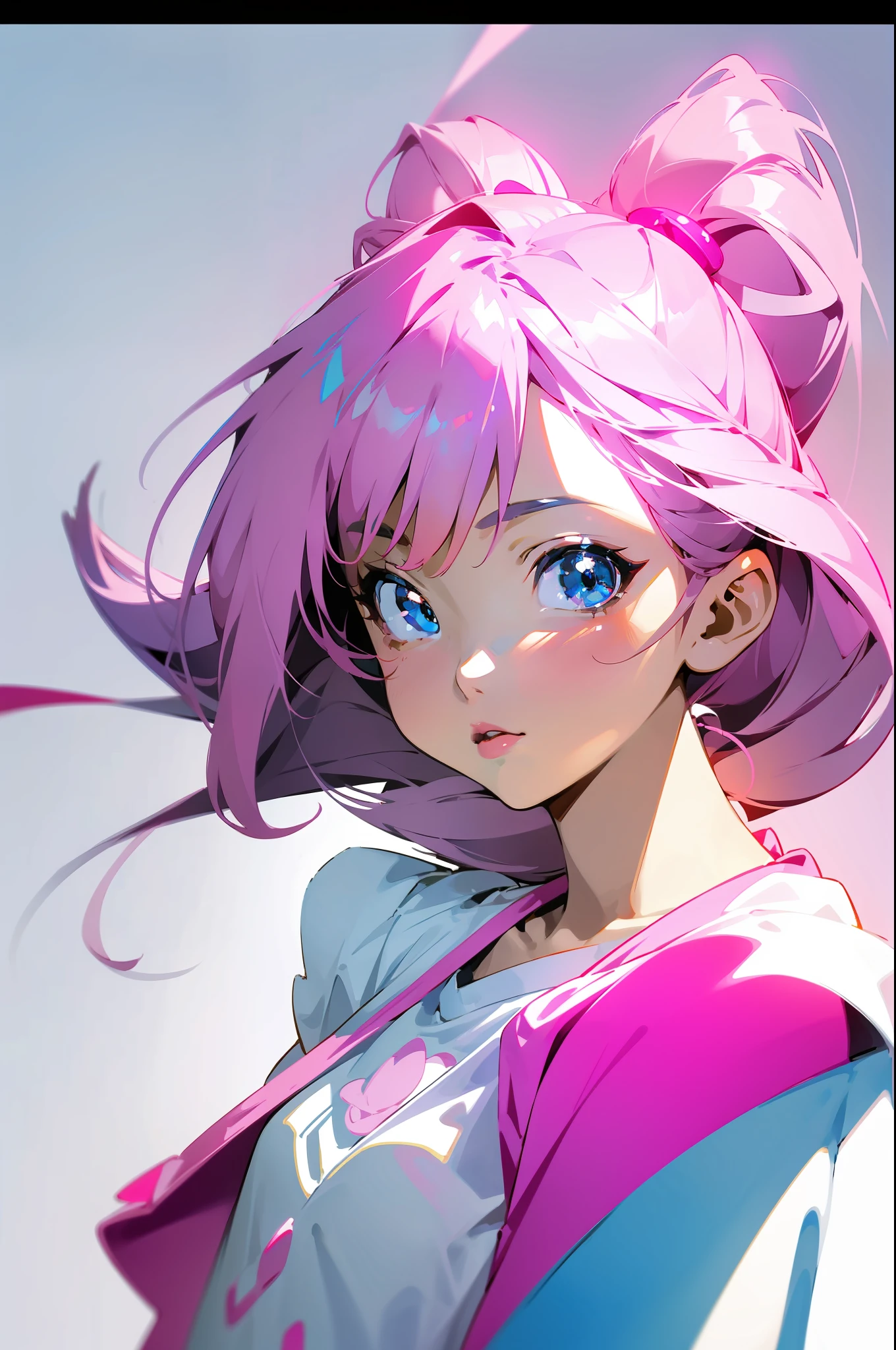 a cute little girl,pink lips,wearing a bright white shirt,in the style of soft color palette aurorapunk,an anime illustration of her face,animated gifs,hand-drawn animation,charming sketches,smooth and shiny,hazy romanticism,superflat style,white background--ar 1:1--niji 5--style expressive --s 50