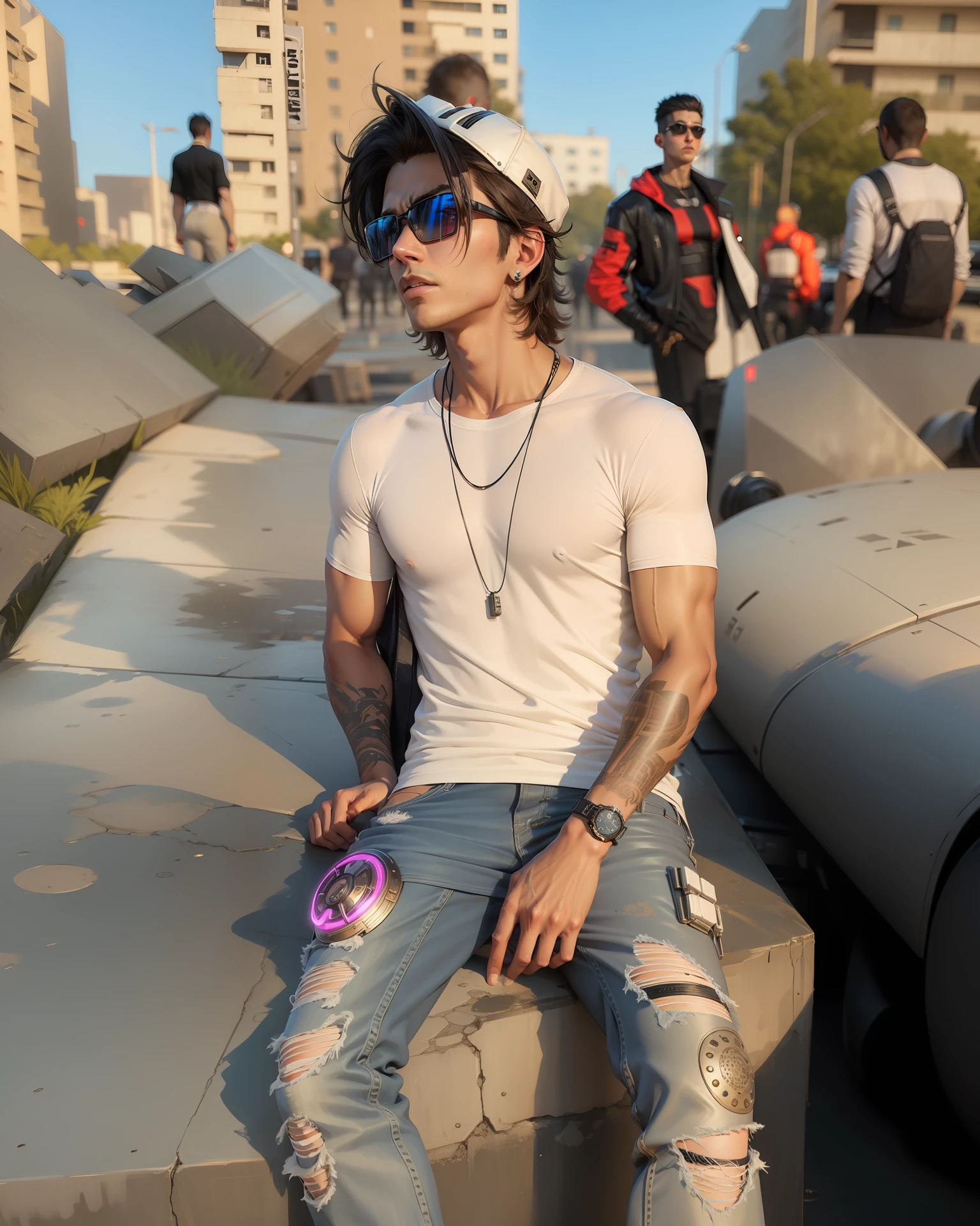 Change background cyberpunk handsome boy ultra realistic, do not change face