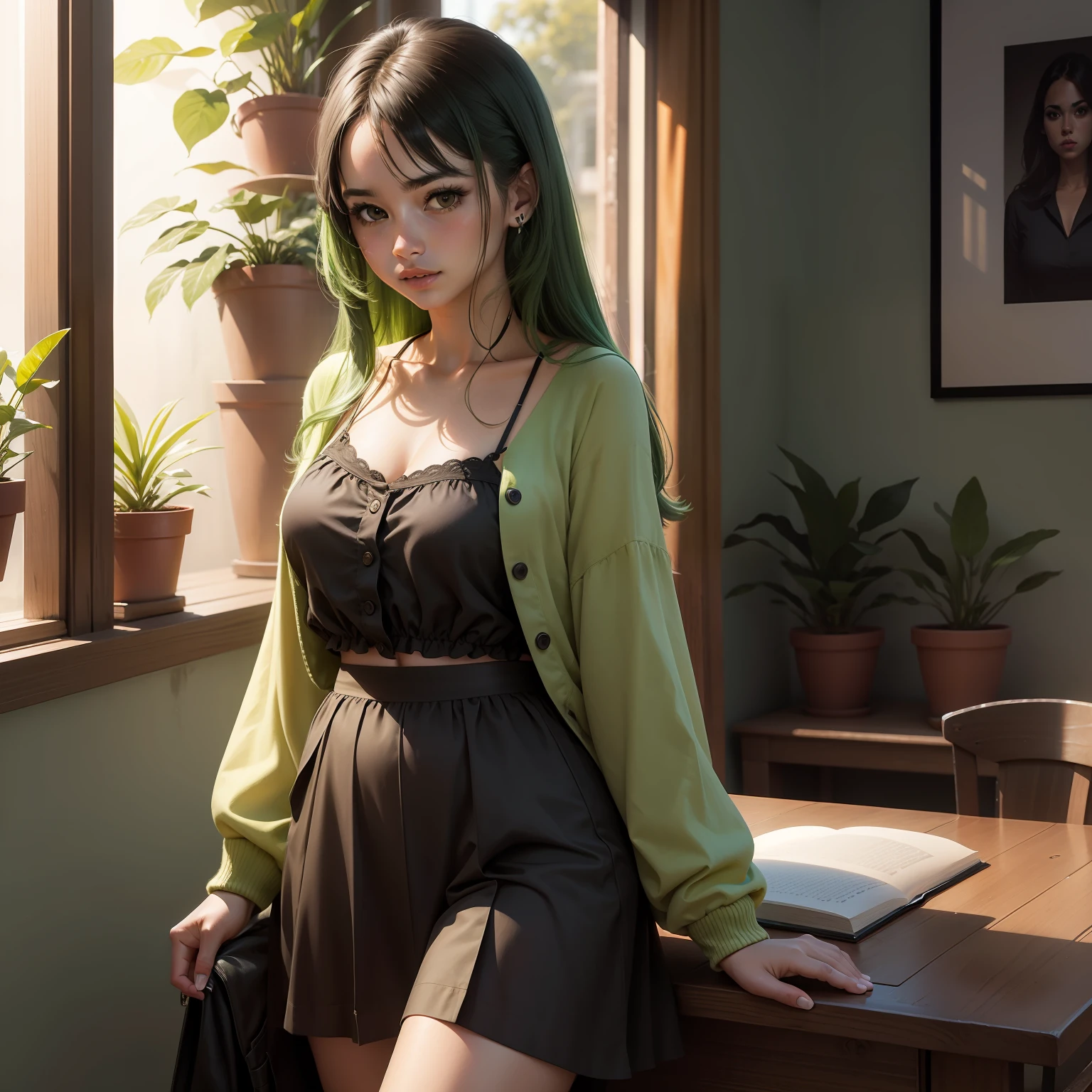 Chica joven, hada, vestida de verde