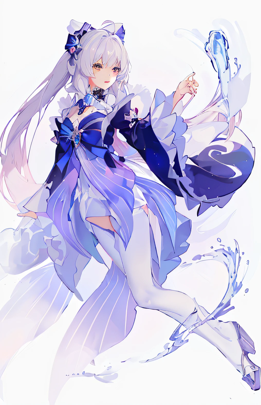 Anime girl with long hair and hat holding white balls, Beautiful celestial mage, Splash art anime , astral witch clothes, cute anime waifu in a nice dress, A scene from the《azur lane》videogame, beautiful fantasy anime, azur lane style, pretty anime character design, ethereal anime, Beautiful anime art, anime full body illustration, flowing magical robe