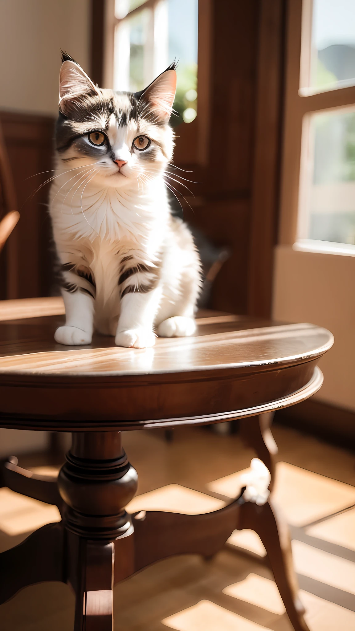 Cat, (Himalayan), (Small)))), in a teacup, Face, Front paws out, 8K, Professional photo, Delicate, Clear, On the table, Inside the house, Sunshine, Light Leak, Masterpiece, ((Pretty))), Fashionable Teacup, (Reality), Plush Toy, Round Pupils