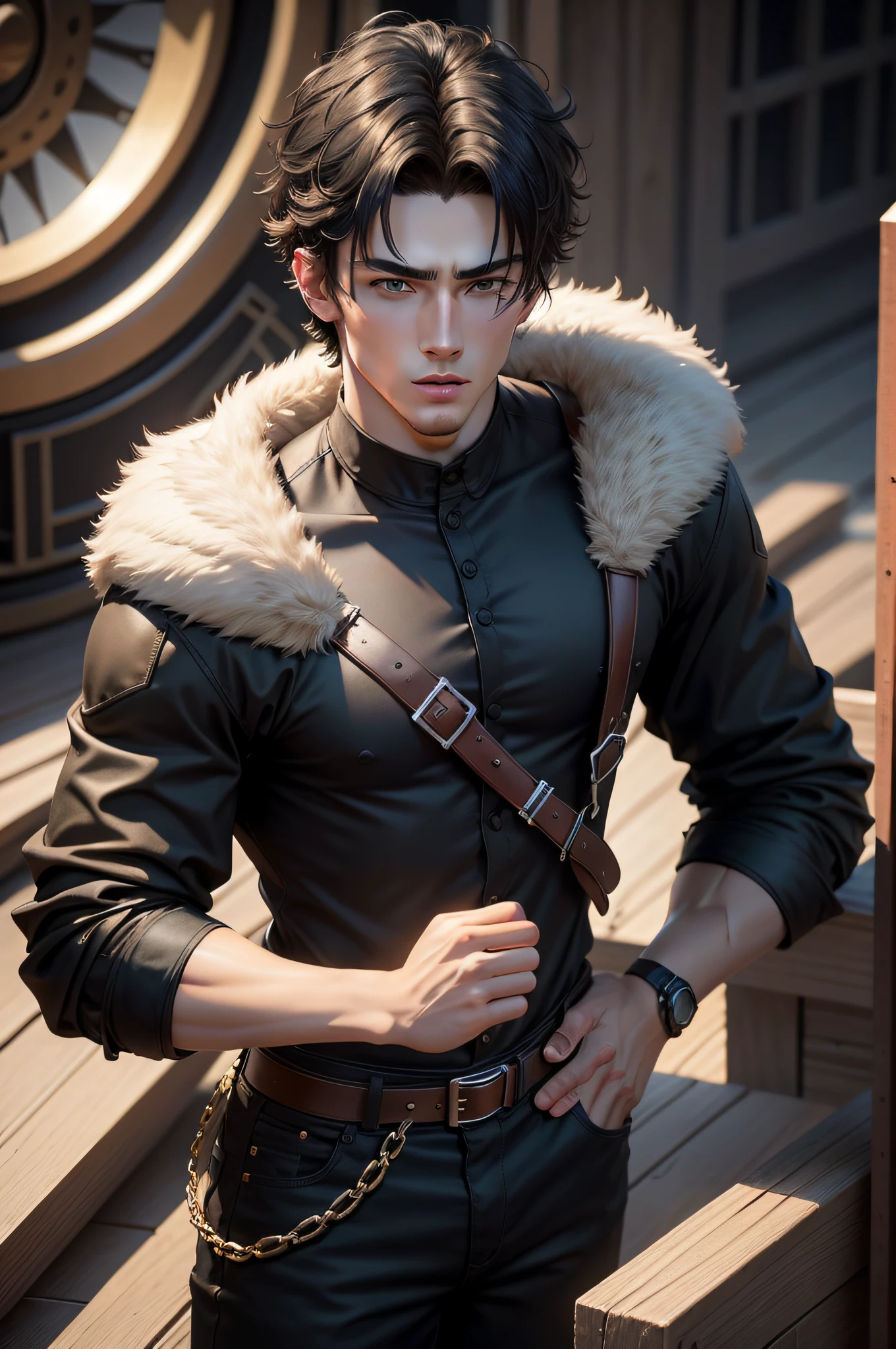 The animations are rich in detail，This is a high-quality 8K masterpiece，20-year-old man，Handsome and handsome，Short black hair，Ultra-short hair，Dark style