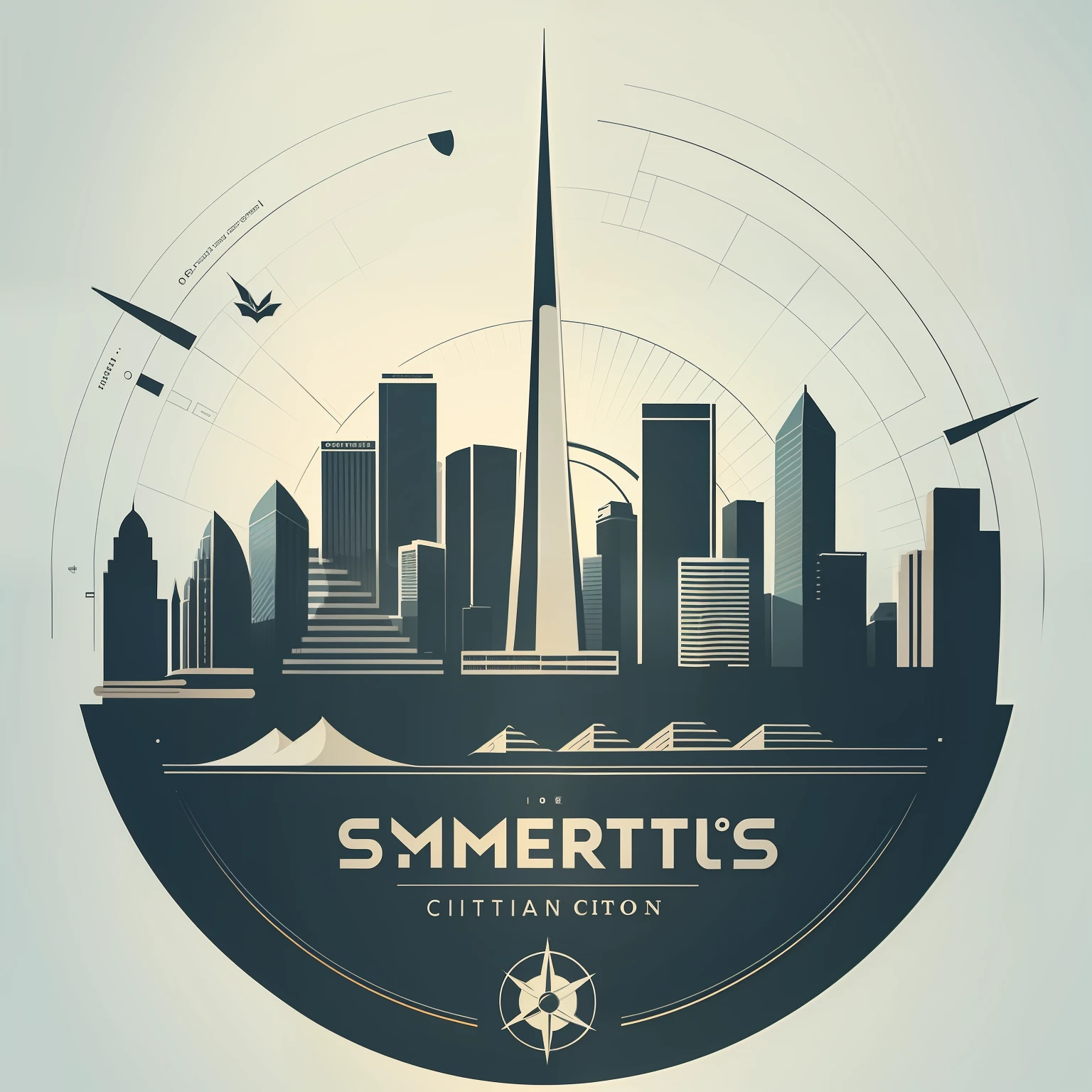 Logo, website, compass, vector, line art, inspired, design, very simple, symerty, cartoon like, with text, mix with city landscape, icon, iconic,