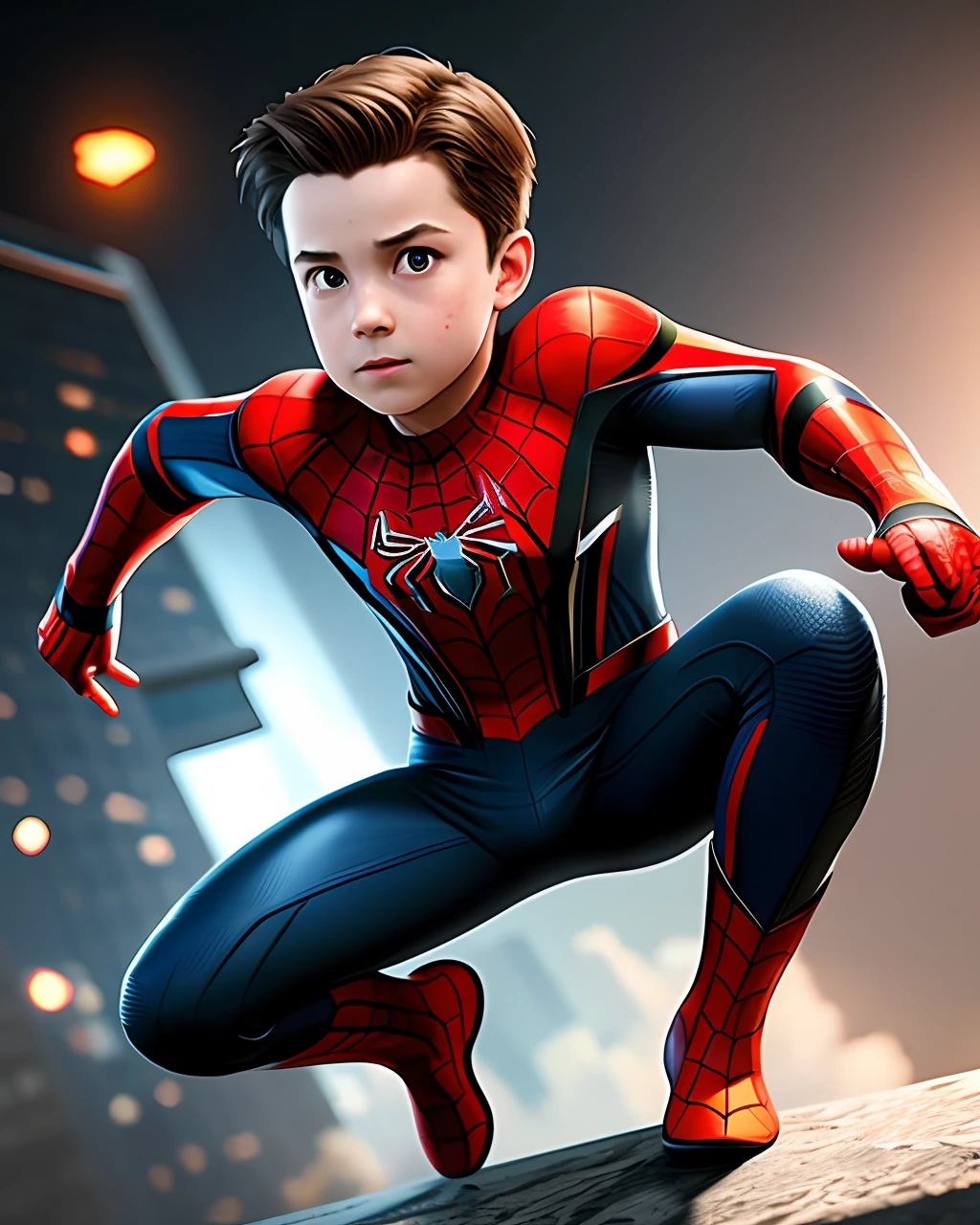 Create a breathtaking masterpiece with stunning ray tracing effects，Spider-Man ****** Boy, Epic, Cinematic, hypperrealism, hdr，Without a hood，Expose the face，