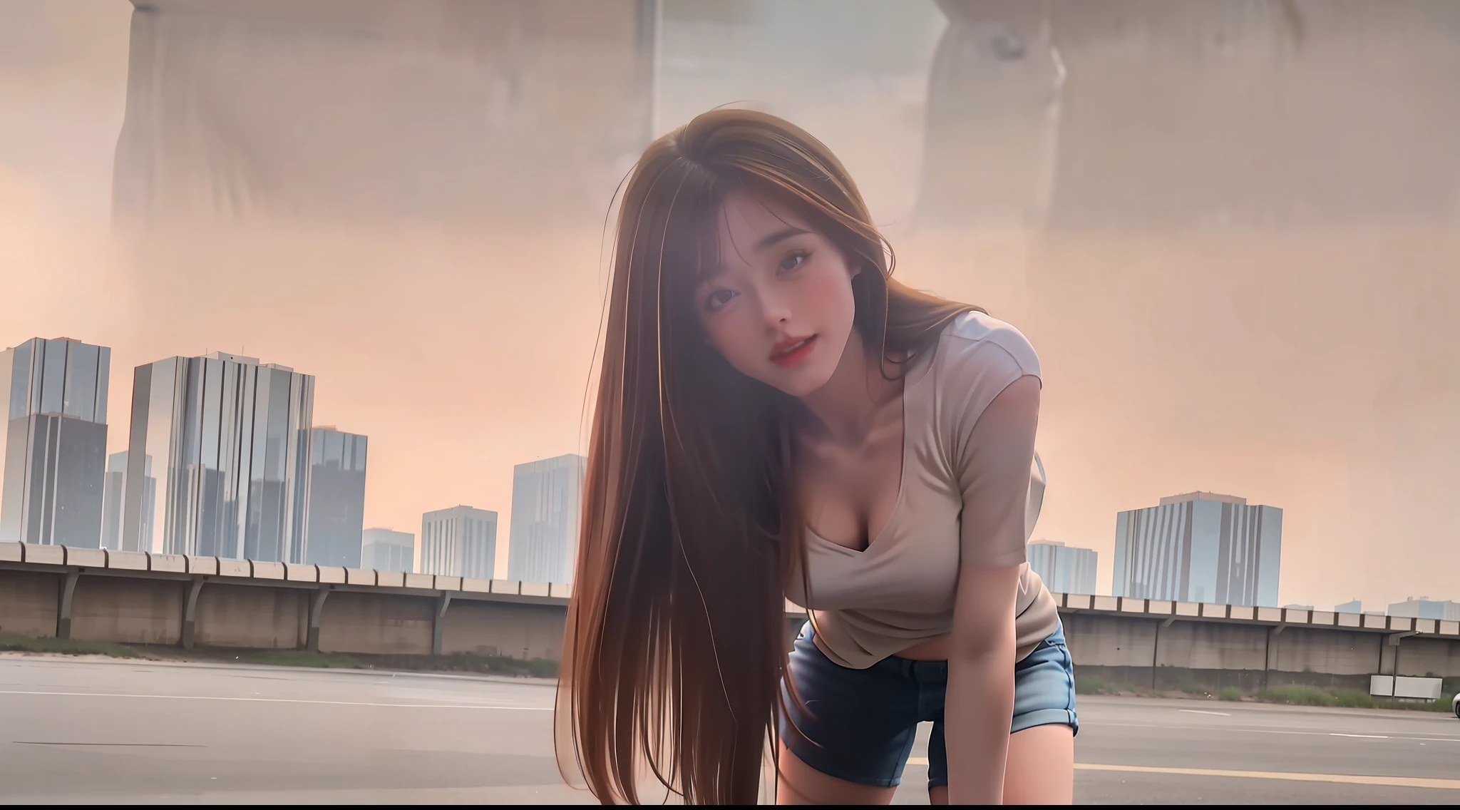 a beauty girl,brunette color hair,Outdoor airport,standing on your feet,Spread your legs,nedium breasts,Naked,,dewpoint,8K maximum resolution,realisticlying,Slim
