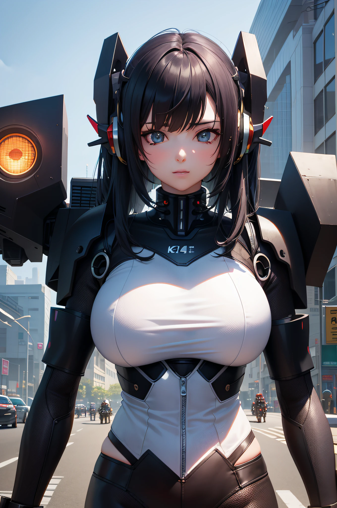 (1个Giant Breast Girl,cyber punk Girl,Get close to the lens,Her body occupies a quarter of the picture),((((((Behind her is a huge mech monster)))),(Huge mech monsters,Takes up the whole picture),(rendering by octane:1.4),best qualtiy,(Highly realistic),(super detailing:1.5),c4d渲染,Movie quality,Mechanical sports car,Mecha sports car,Taoist,1girll,super_mecha, best qualtiy,k hd,8K,A high resolution,Hyper-Resolution