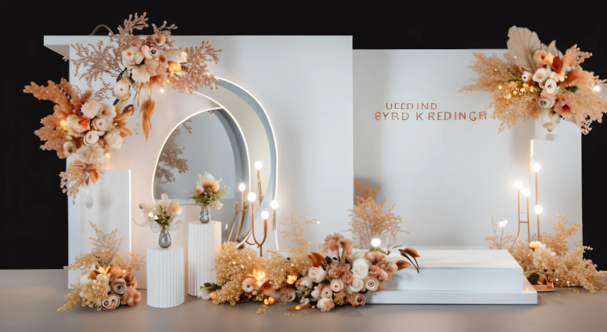 8K quality,Ultra-clear,Golden,opulent,lamp lights,Wedding renderings,Interior design,3Drenderingof,8K分辨率,hyper HD,Road lead flowers,Dragon Ball lights,florals,small flower,Floral