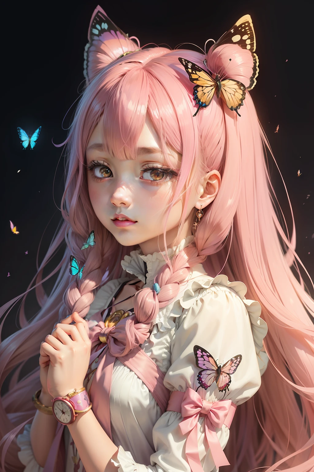 Drawing of a woman with long hair and a butterfly in her hands, portrait of the magical girl, Portrait of an anime girl, decora inspired illustrations, an anime drawing, anime style portrait, marin kitagawa fanart, inspired by Manabu Mabe, anime character portrait, anime portrait, portrait of anime girl, inspired by Rei Kamoi, inspired by Jin Homura