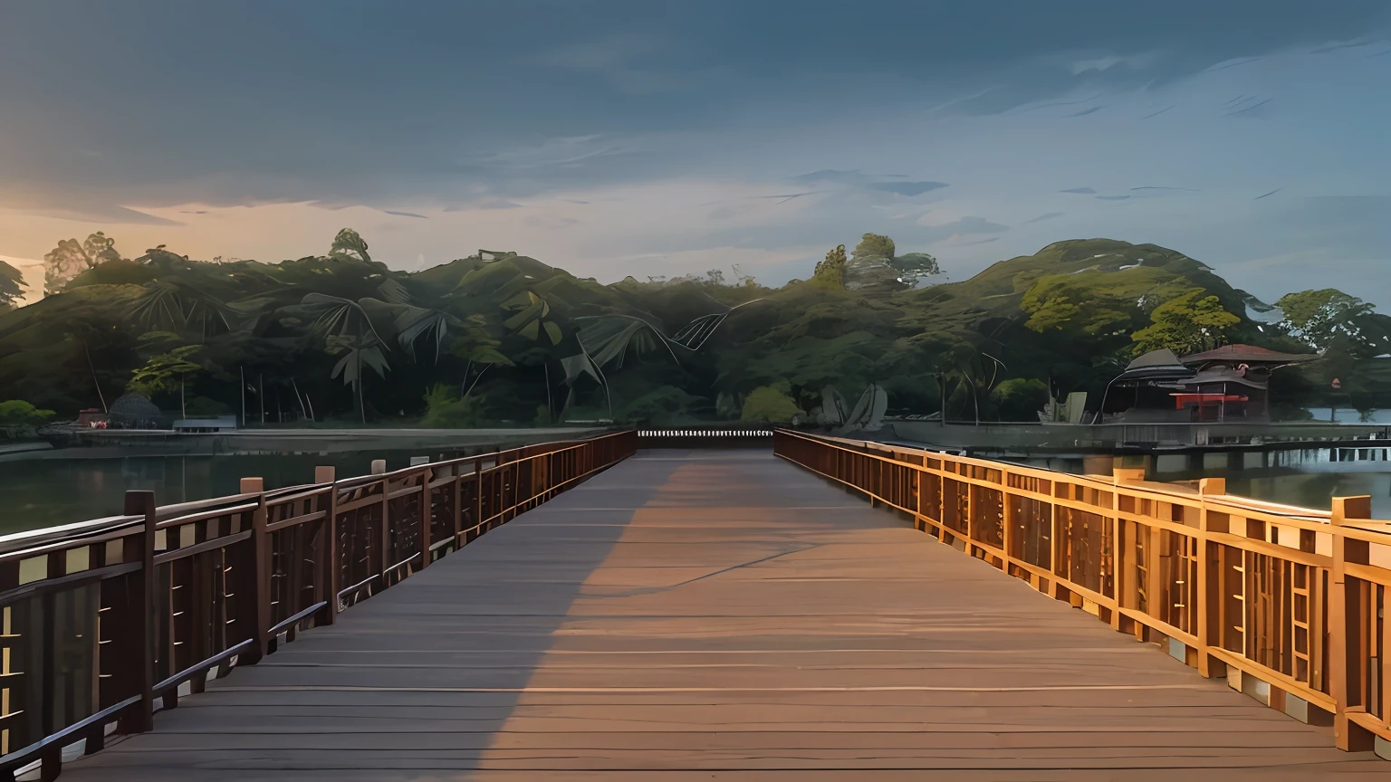 arafed wooden bridge over a body of water with trees in the background, walkway, wooden bridge, bridge over the water, boardwalk, singapore esplanade, walkways, huge suspended wooden bridge, bridges and railings, outdoor, 4 0 9 6, with walkways, bridge, wood bridges, singapore ( 2 0 1 8 ), standing on a bridge