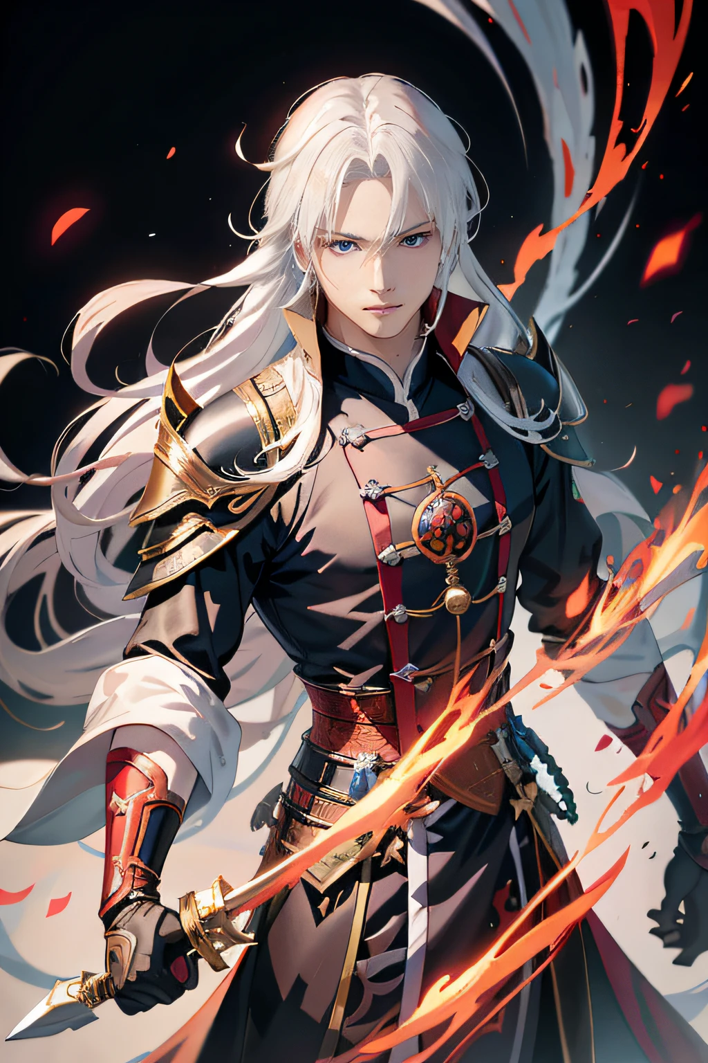 Anime young man with white hair and fire sword, Keqing from Genshin Impact, 2. 5 D CGI anime fantasy artwork, by Yang J, zhongli from genshin impact, handsome guy in demon killer art, Anime fantasy illustration, epic exquisite character art, Extremely detailed Artgerm, Badass anime 8 K, detailed anime character art, Stunning character art