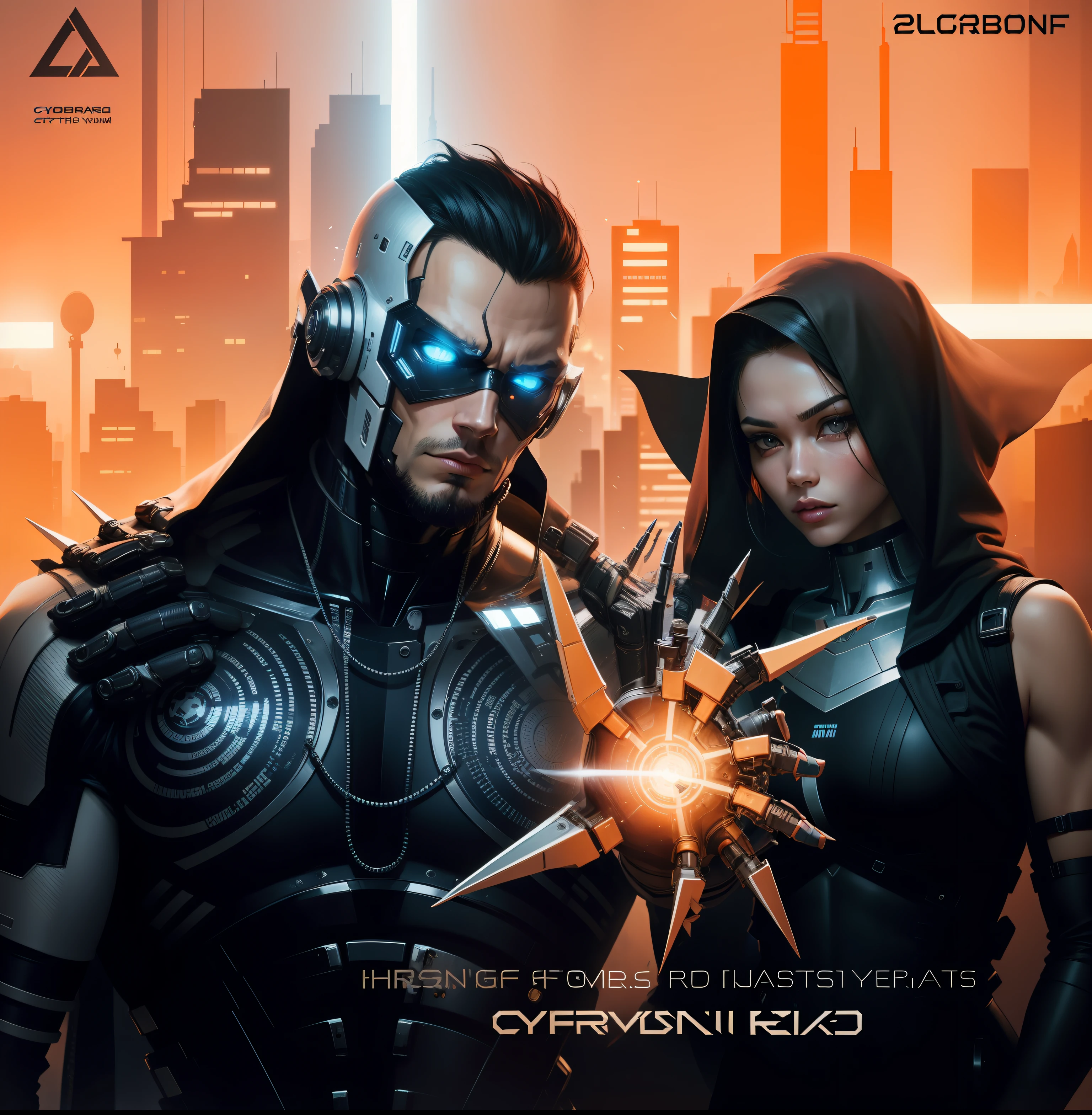Cyborgs. Change the background to advanced year. Half human half robot. Covering half face with hand