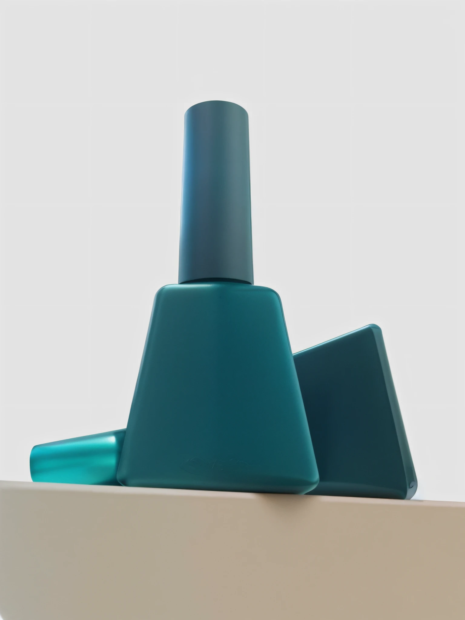 (Two bottles of matte nail polish are placed on white rocks),(Blue sky background)(Granular square bottle),(Matte glass:2),(high detal),(Texture),Telephoto lens,True relationship between light and shadow, 32K, Product Shadow,photorealestic,realisticlying,Ray traching,lightand shade contrast,inverted image,reflective light,Film lighting minimalism,Super fine,tmasterpiece,Award-Awarded