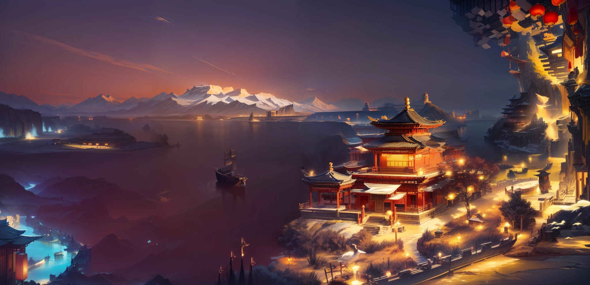 (popup book:1.5),(evening light,setting sun,The mountains in the distance,Vast river surface,Riverside,There is a Chinese-style pavilion on the riverbank,Flying geese,A boat in the river),cinematic compositions,(extremely colorful, Best quality, high detailed, Masterpiece, offcial art, Cinematic Lighting, 4K, Chiaroscuro)