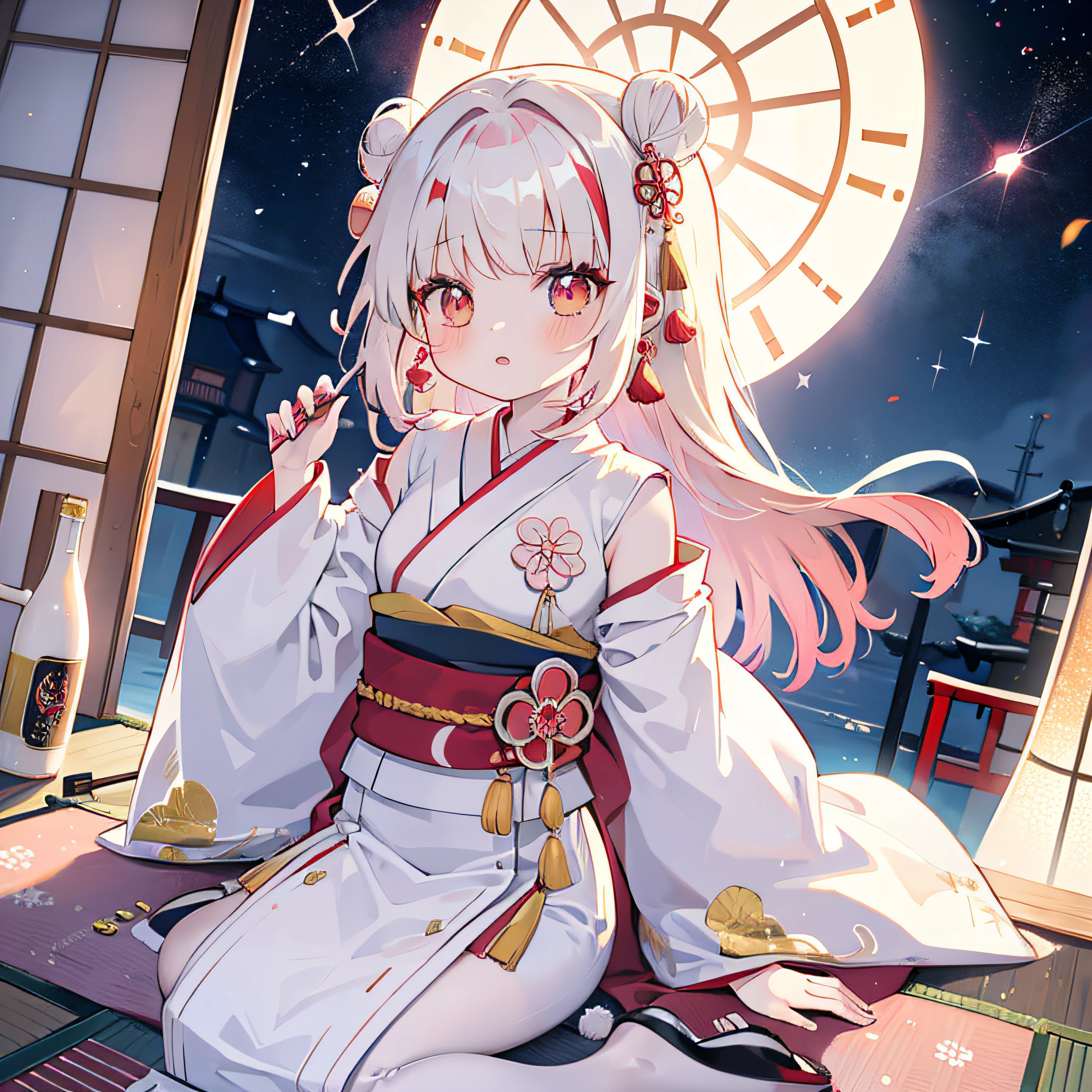 best qualtiy,tmasterpiece,one-girl,Red and white gradient hair,Lunette de soleil,Gentle sister,Manteau,Japanese manga style,quadratic element