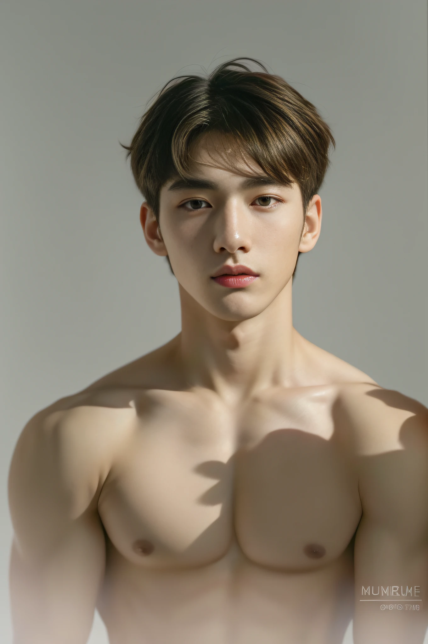 Young Korean Celebrities, 1 man,White background, Short Hair Hair,evening, tranquil, (Eyes with realistic details,White background , Realistic face details), Breathtaking light, soft., deep depth of field, bokeh, vibrant details, exquisitely detailed,Take off your shirt..,Very handsome,22 years old,musculine,Short Hair Hair