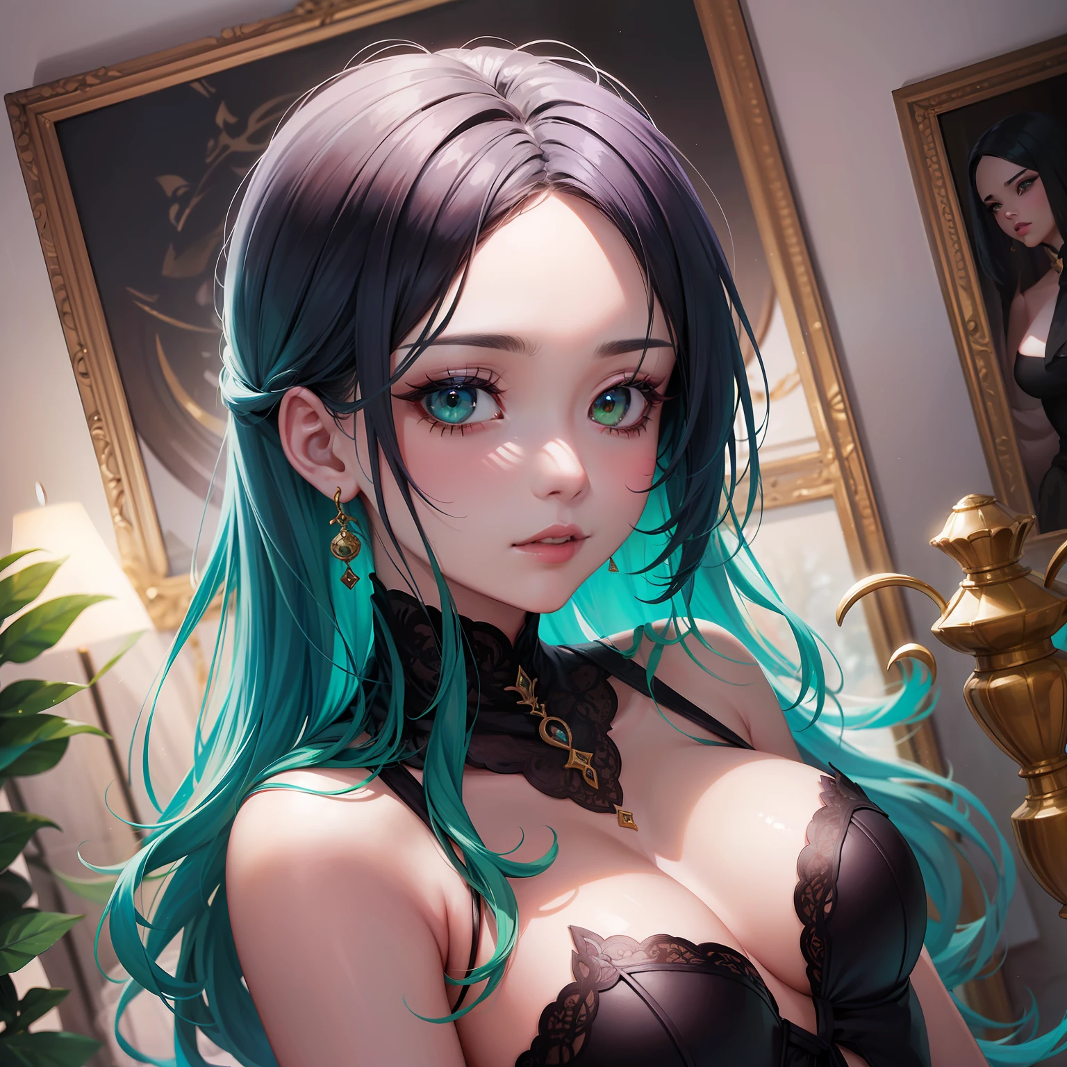 Personagem original, Kim Ji-eun, volumeric lighting, melhores sombras, profundidade de campo rasa, Uma Vampira Loira, cabelo loiro, olhos verdes com uma beleza sobrenatural. Seus Cabelos Longos e Loiros sedosos, Shine in the light of the moon, contrasting with your ebony skin. His greenish eyes are mesmerizing, Full of mystery. Seu rosto delicado, has perfectly symmetrical strokes, with inviting pink lips. His slender and elegant figure fills the room with an aura of power and seduction. She is a portrait of the enchanting beauty of legendary vampires, ao ar livre, standingn, (alta qualidade, incredible details: 1.25), (sozinho: 1.3), Pinturas Coloridas Brilhantes