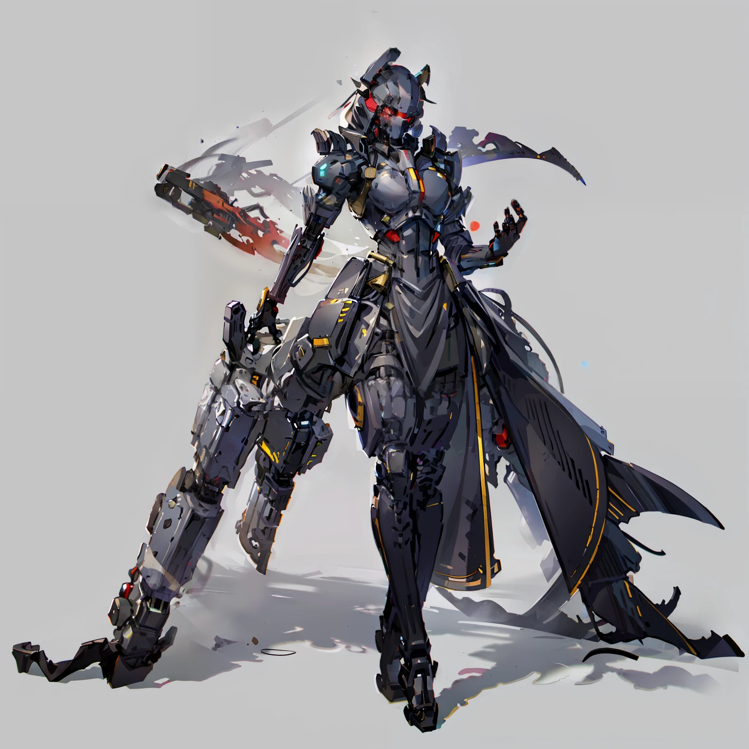 Full body shot, No background, White background, Black clothes, Red Eyes, Black robot Soldier