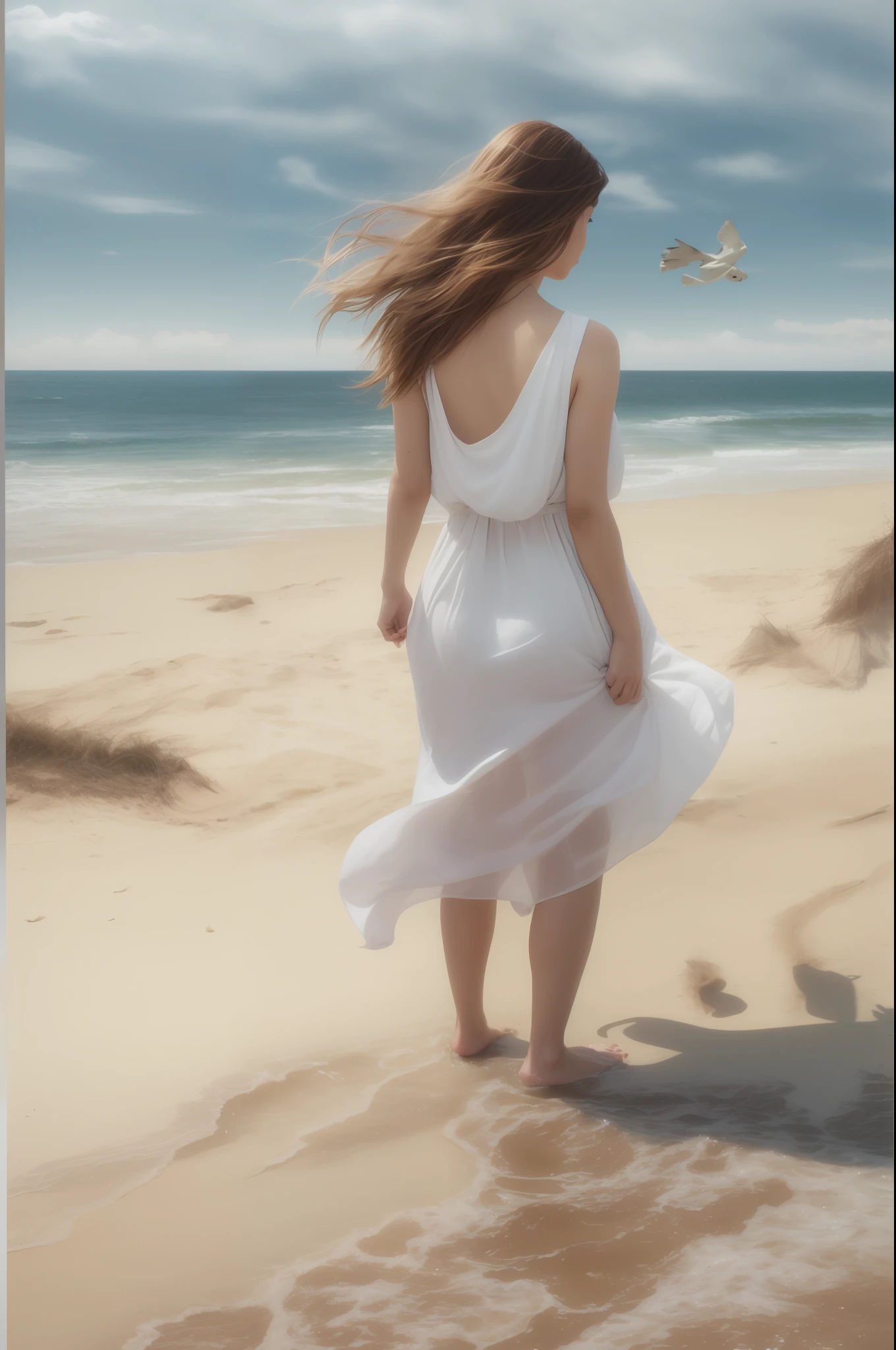 realistic woman、phot、beach