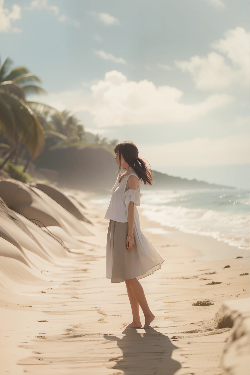 realistic woman、phot、beach