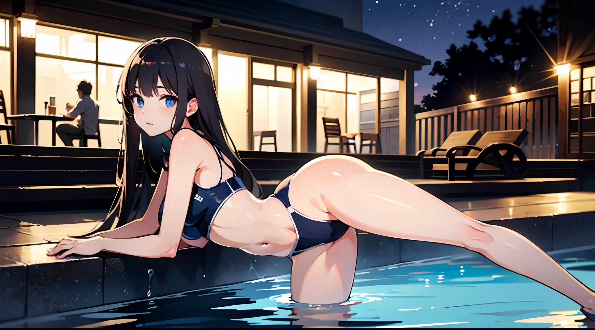 ​masterpiece、top-quality、1girl in、Night Pool、swim wears