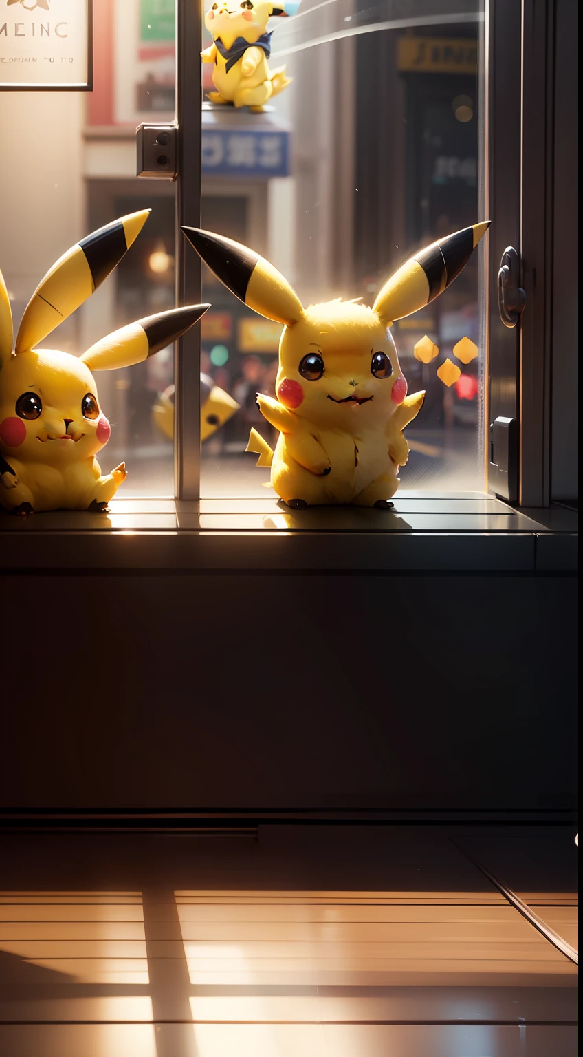 The cute little Pikachu greeted me with a wave and a smile in front of the theater, illusory engine, cozy indoor lighting, Art Station, Detailed digital painting, Cinematic, Character designer --auto