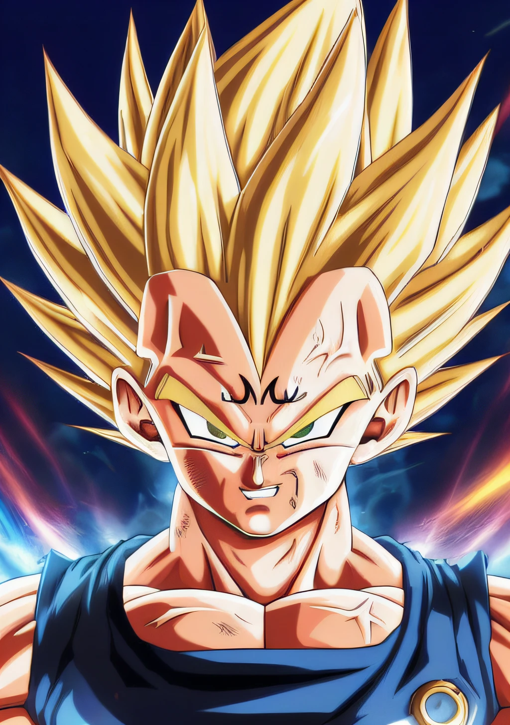 A Majin2 portrait, digital art, blonde ,blonde eyebrows,digital art, clenched fists, looking,full head,anatomically correct, (((8k resolution))) , M in front, copy of Majin Vegeta by Dragon Ball Z, 1 character  master piece,  super definition.