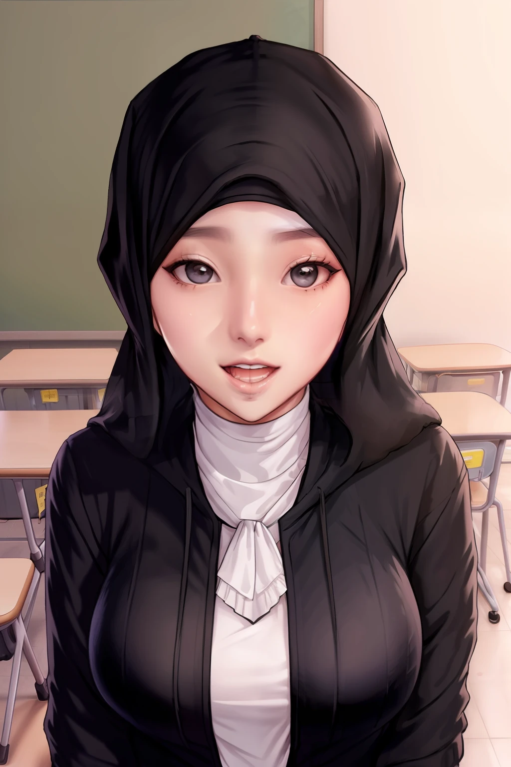 girl,hijab,school,happy,close eyes,hijab outfit,teacher,teacher outfit,teacher and ,screamed