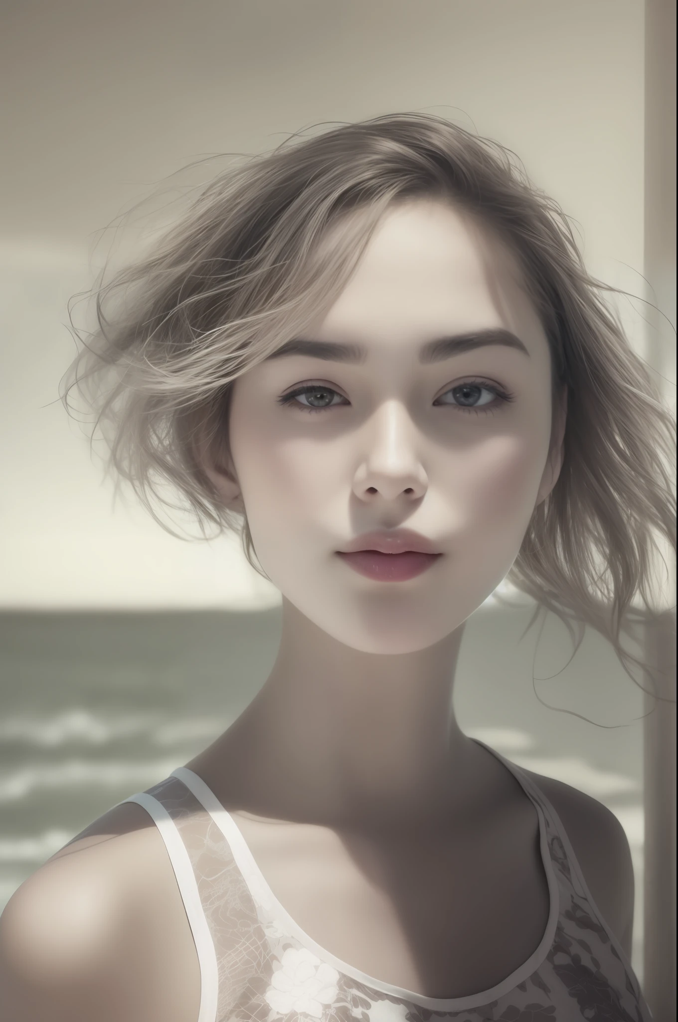 realistic woman、phot、beach