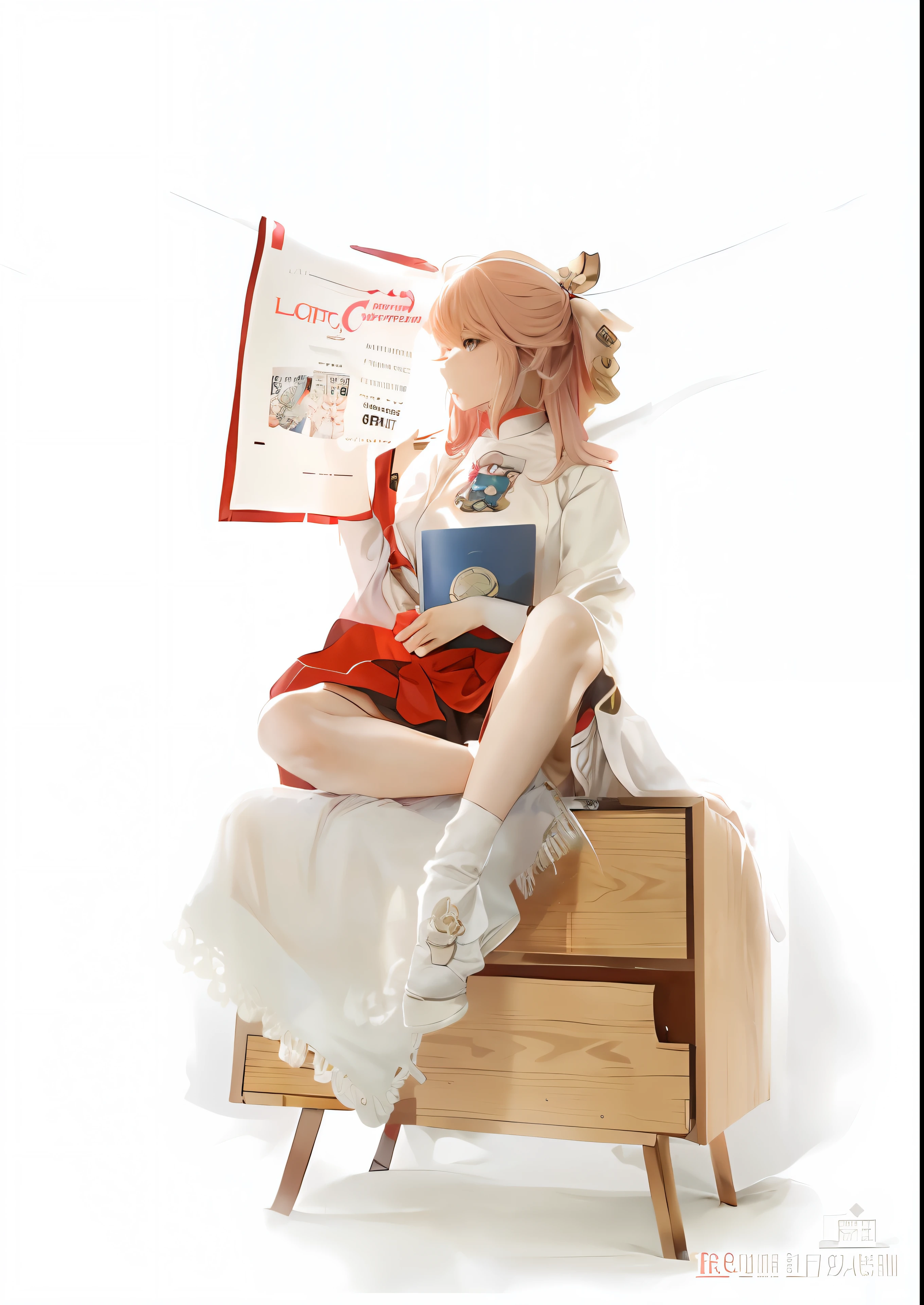 There was a girl sitting in a chair reading a book, Magical school student uniform, trending on cgstation, sakimichan, lalisa manobal, trending at cgstation, , E-Girl, e - girl, promo art, ulzzangs, loose coat collar sailor uniform, ball jointed doll, Anime girl cosplay, cosplay
