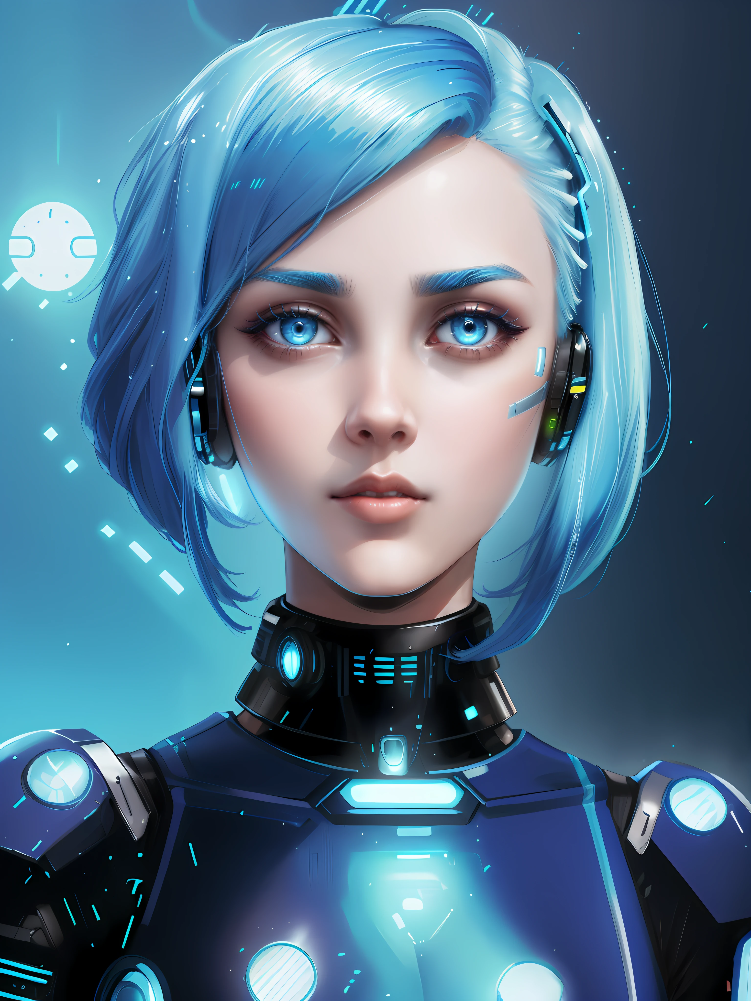 a close up of a woman with a blue hair and a shiny top, glowwave girl portrait, portrait beautiful sci - fi girl, beautiful female android, portrait of a female android, dreamy cyberpunk girl, portrait of female humanoid, portrait of female android, retrofuturistic female android, beautiful android woman, the cyberpunk girl portrait, beautiful cyborg girl