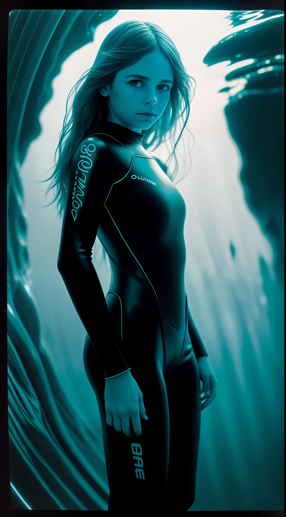 "Bioluminescent serenity" - Sally Mann, Edward Weston, Cinematic Photo, Beach, Wetsuit, neon material, Bioluminescent algae, surfing, Holographic waves, 35mm photograph, bokeh, Professional, 64 thousand., Highly detailed, luminous, Tranquil, fascinating, natural beauty, poetic.