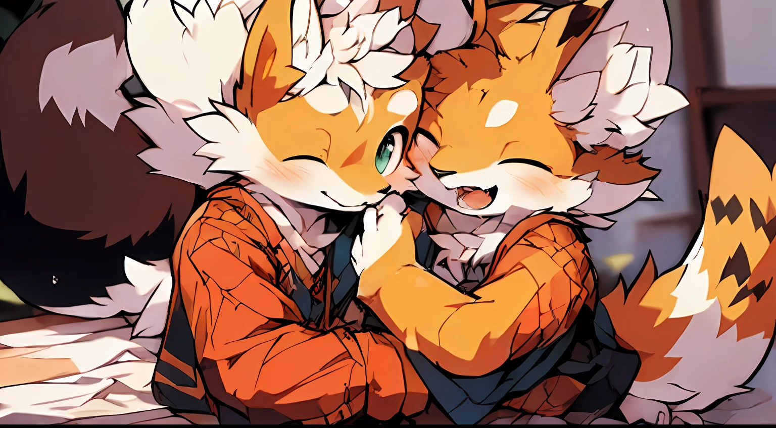 Style picture of a squirrel in pajamas lying on bed with its limbs open, Shota,large tail,Shota,Drooling in the mouth,Wet hands,commission on furaffinity, very very beautiful furry art, furaffinity commission, squirrels, jazza and rossdraws, Furry art!!!, zerochan art, Colorful squirrel city, Detailed fanart, fursona art, wearing fancy clothes, Furry tail,