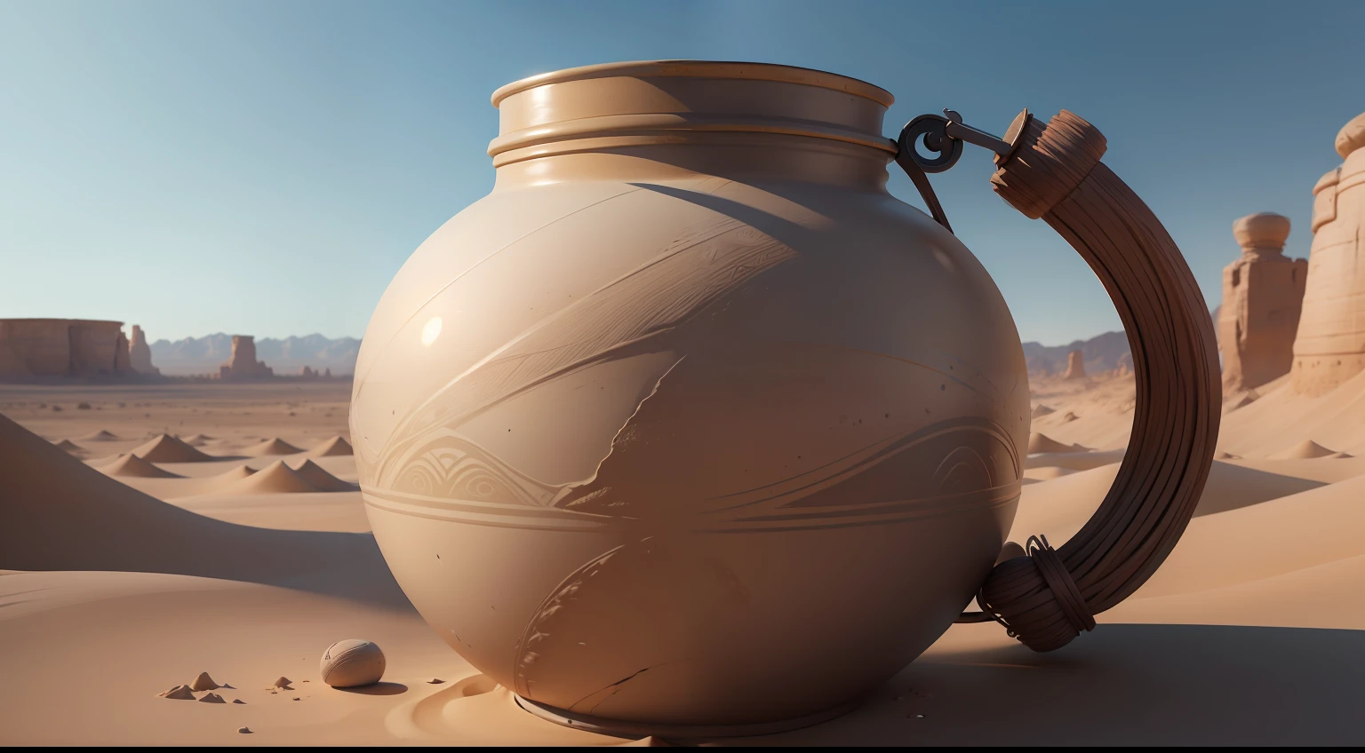 Mud jar, in the desert, 8k, high quality, realistic
