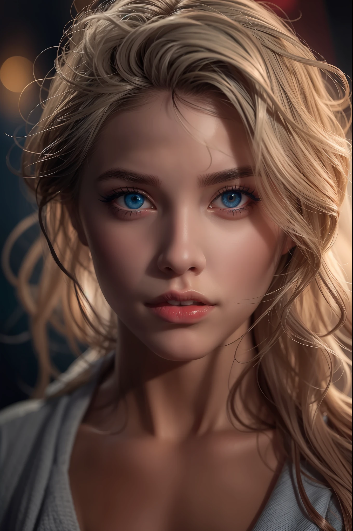 Blue eyes and red lipstick
