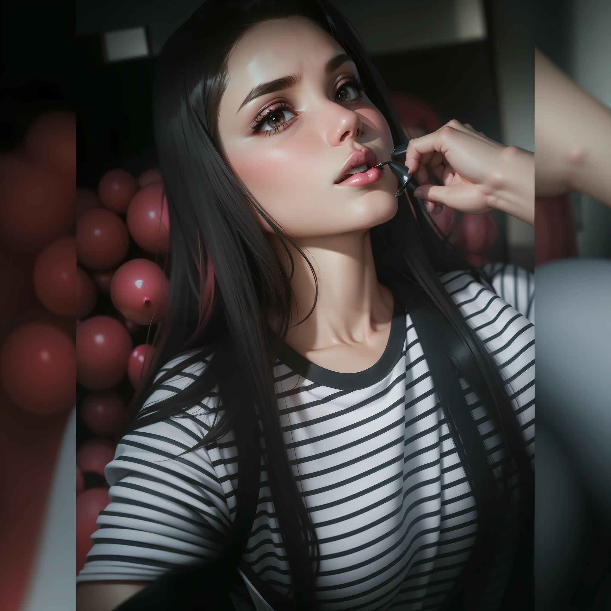 Simple real face background remove 4K big Bob's big Brest glowing pink lipstick