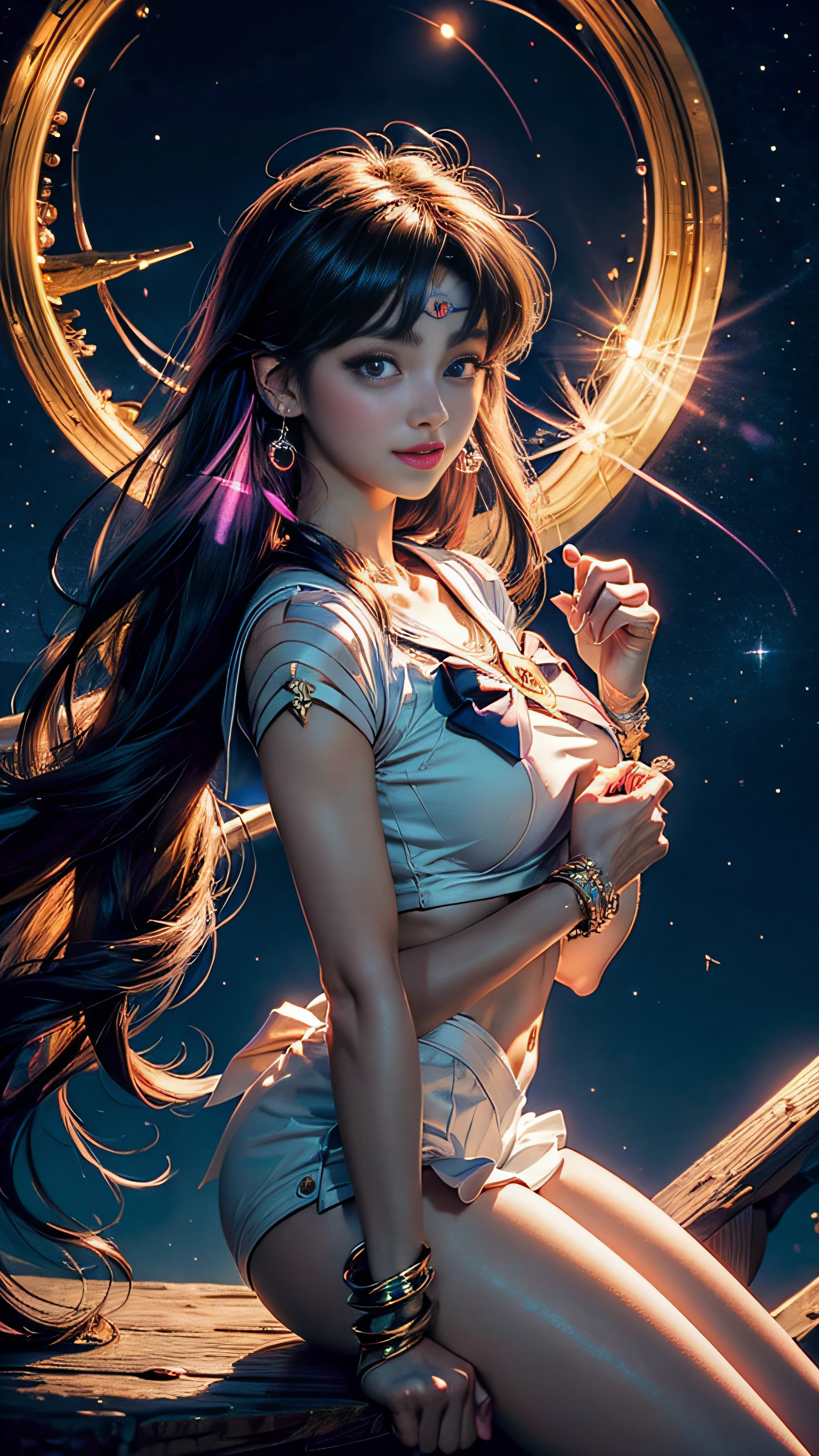 Super beautiful glowing big eyes、((masterpiece)), ((top-quality)), (ultra-detailliert), ((ighly detailed)), 4K, (8K), Sailor Moon, long Brond Hair, The aesthetics of Sailor Moon, dreamcore, Aesthetics of pleasure、A slight smil