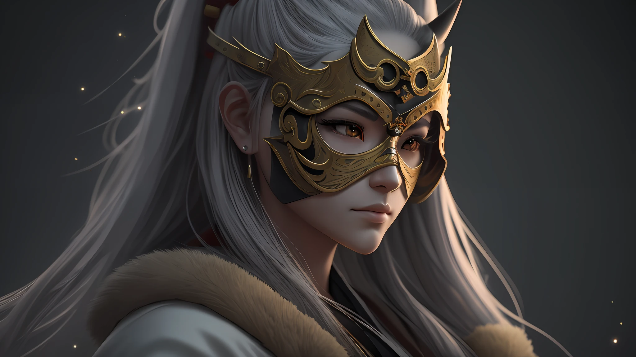 ((Best quality)), ((masterpiece)), (highly detailed:1.3), female samurai warrior, oni mask, fur, long hair, ancient technology,HDR (High Dynamic Range),Ray Tracing,NVIDIA RTX,Super-Resolution,Unreal 5,Subsurface scattering,PBR Texturing,Post-processing,Anisotropic Filtering,Depth-of-field,Maximum clarity and sharpness,Multi-layered textures,Albedo and Specular maps,Surface shading,Accurate simulation of light-material interaction,Perfect proportions,Octane Render,Two-tone lighting,Low ISO,White balance,Rule of thirds,Wide aperature,8K RAW,Efficient Sub-Pixel,sub-pixel convolution,luminescent particles,light scattering,Tyndall effect --auto --s2