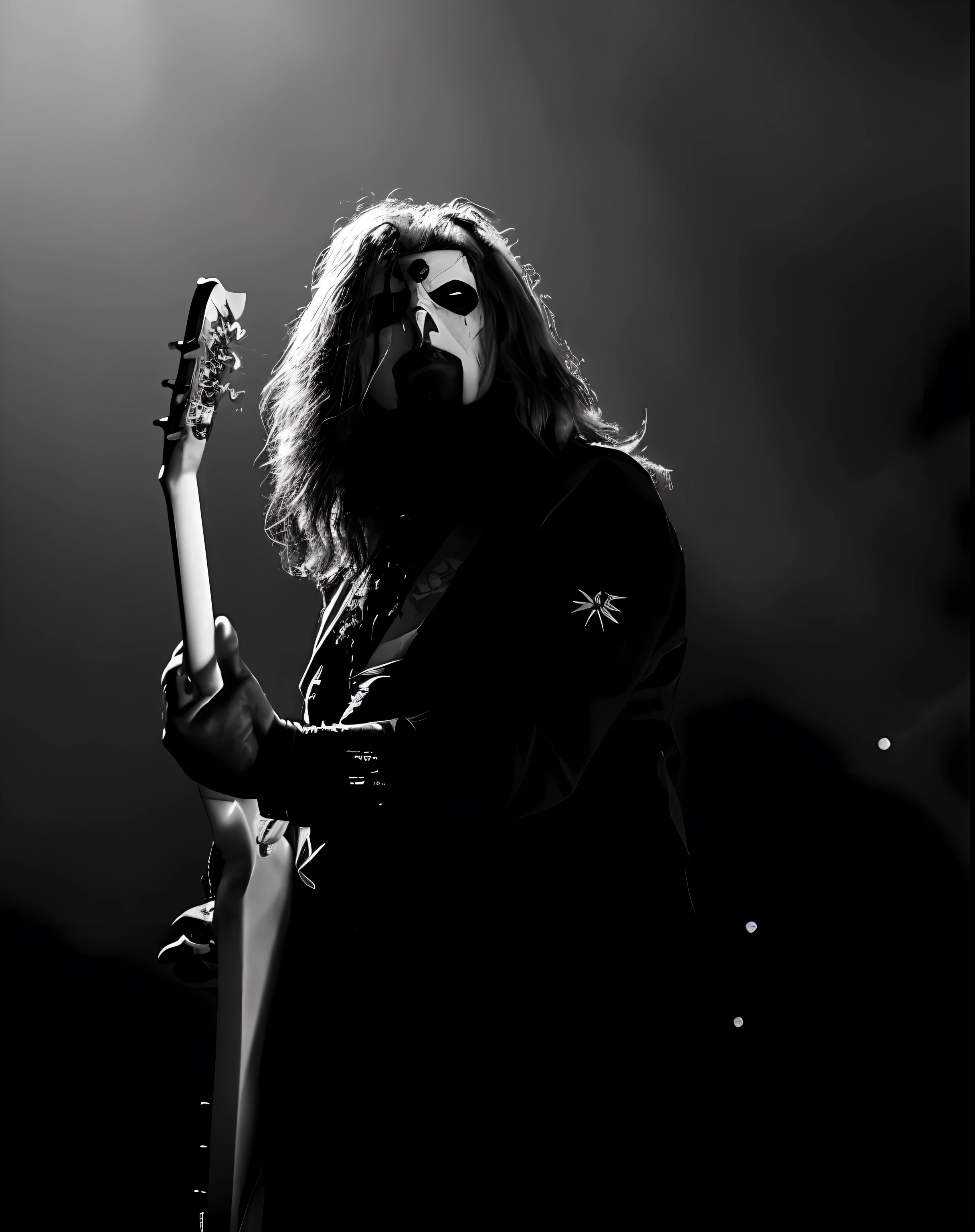 arafed man with long hair and beard playing a guitar, concert photography, playing guitar onstage, slipknot, live concert photography, black metal aesthetics, performing, papa emeritus, concert photo, jamie coreth, jack white of the white stripes, felix englund, finely masked, scene beautiful, jack white, profile image, slide show, grimdark vibes
