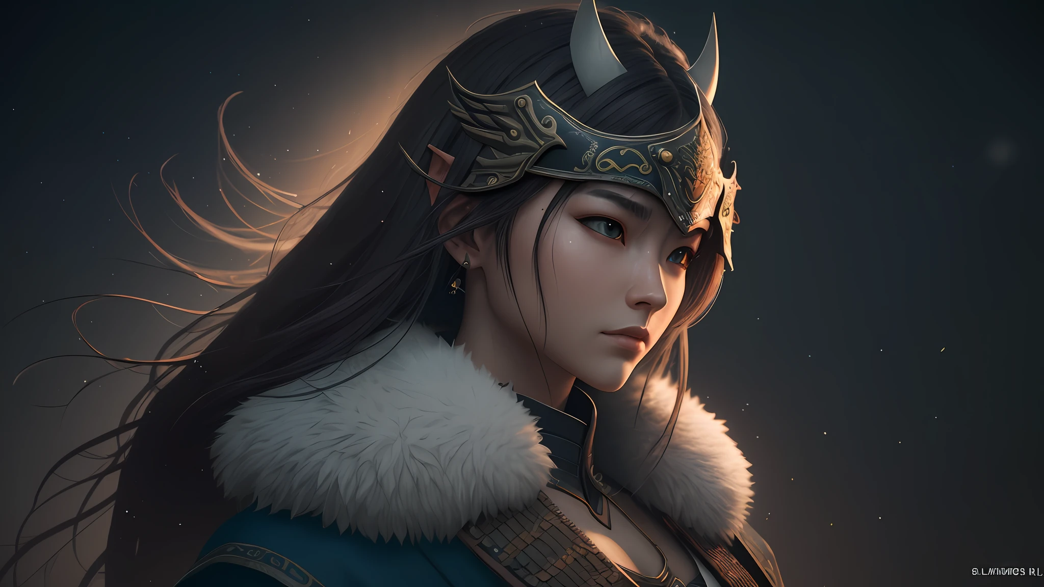((Best quality)), ((masterpiece)), (highly detailed:1.3), female samurai warrior, oni mask, fur, long hair, ancient technology,HDR (High Dynamic Range),Ray Tracing,NVIDIA RTX,Super-Resolution,Unreal 5,Subsurface scattering,PBR Texturing,Post-processing,Anisotropic Filtering,Depth-of-field,Maximum clarity and sharpness,Multi-layered textures,Albedo and Specular maps,Surface shading,Accurate simulation of light-material interaction,Perfect proportions,Octane Render,Two-tone lighting,Low ISO,White balance,Rule of thirds,Wide aperature,8K RAW,Efficient Sub-Pixel,sub-pixel convolution,luminescent particles,light scattering,Tyndall effect --auto --s2