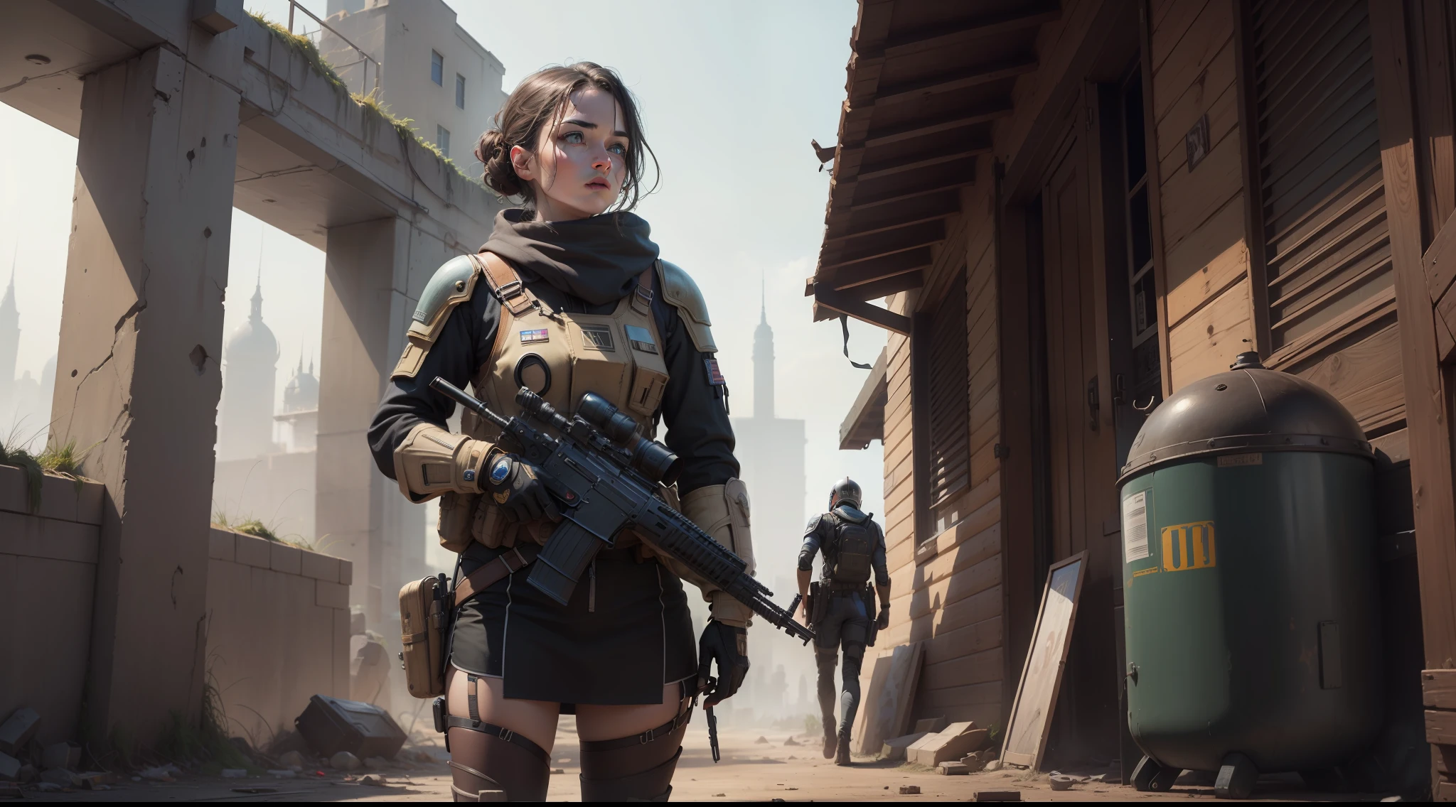 UHD, masterpiece, high details, high quality, highres, 4K,droid,decrepit,Firearms