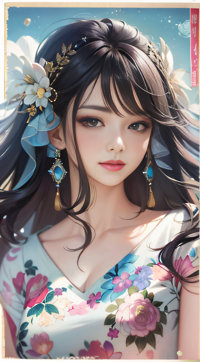 Close-up of a long-haired woman in a floral dress, Guviz-style artwork, IG model | Art germ, Guviz, Kawaii realistic portrait, Realistic. Cheng Yi, detailed portrait of an anime girl, Art germ. High detail, a beautiful anime portrait, Extremely detailed Artgerm, Beautiful character painting