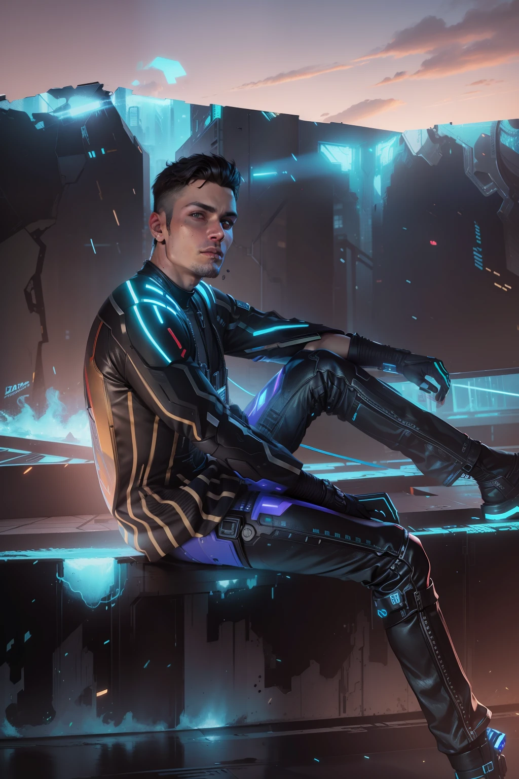 Change background cyberpunk handsome boy. Realistic face, 8k, ultra realistic,