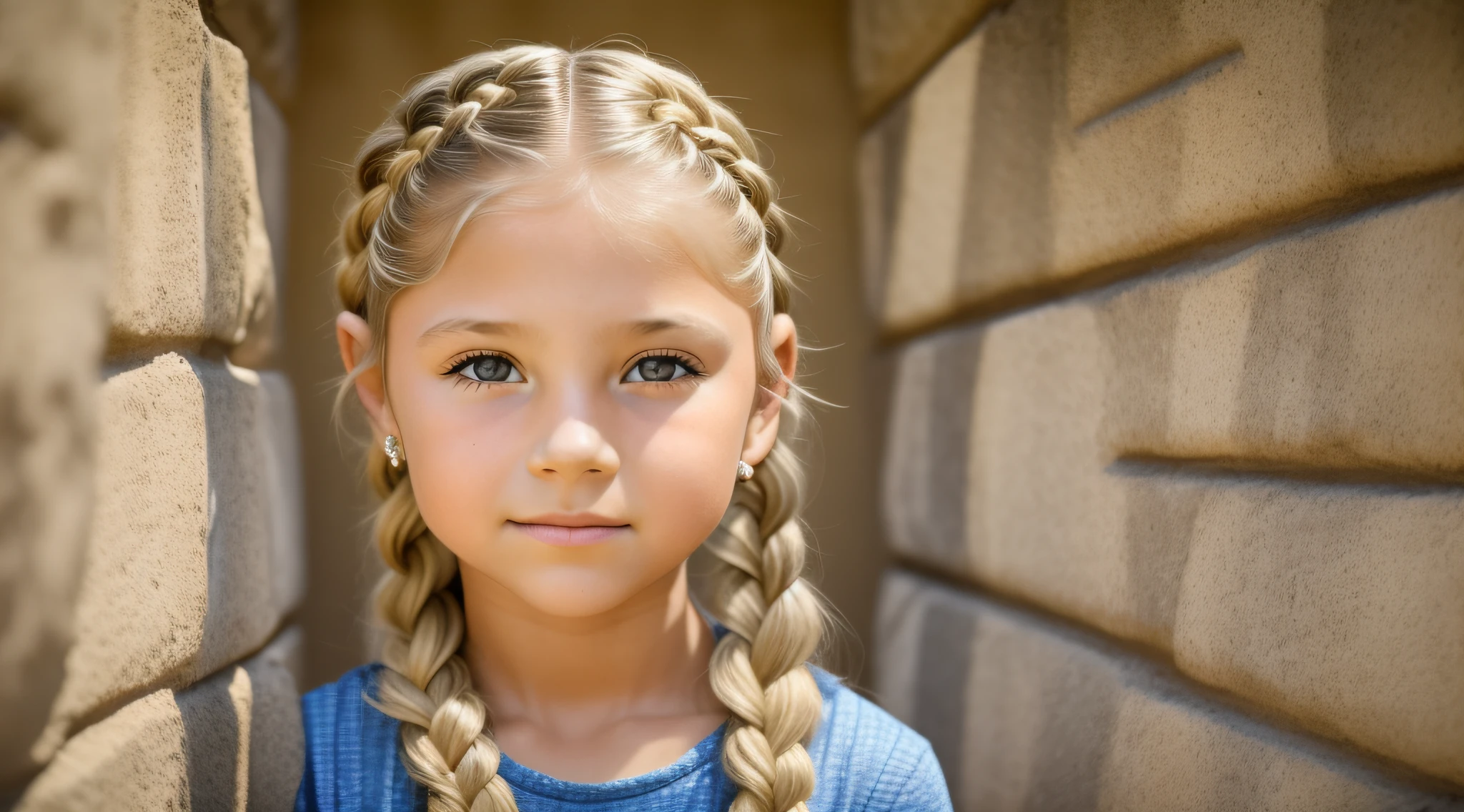 girl CHILD , Russian blonde in braids, MUITOS CRANIOS, ossos, Bones.